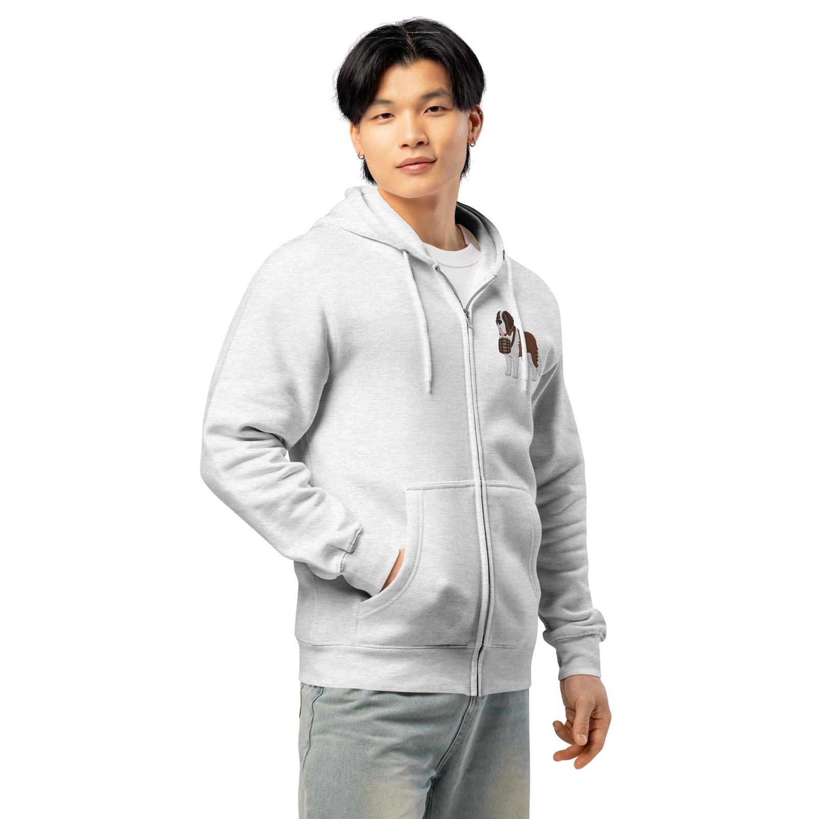 Embroidered Chest Saint Bernard Full Zip Hoodie - Lucy + Norman