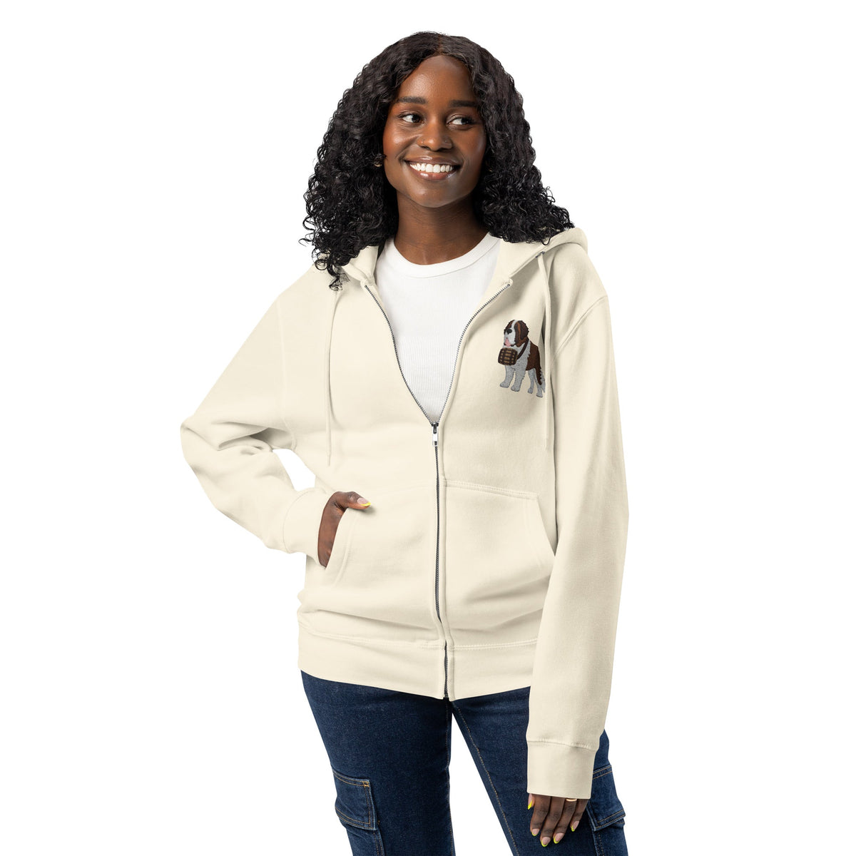 Embroidered Chest Saint Bernard Full Zip Hoodie - Lucy + Norman
