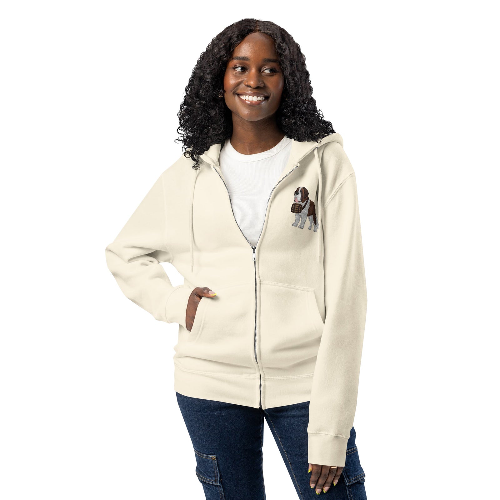 Embroidered Chest Saint Bernard Full Zip Hoodie - Lucy + Norman