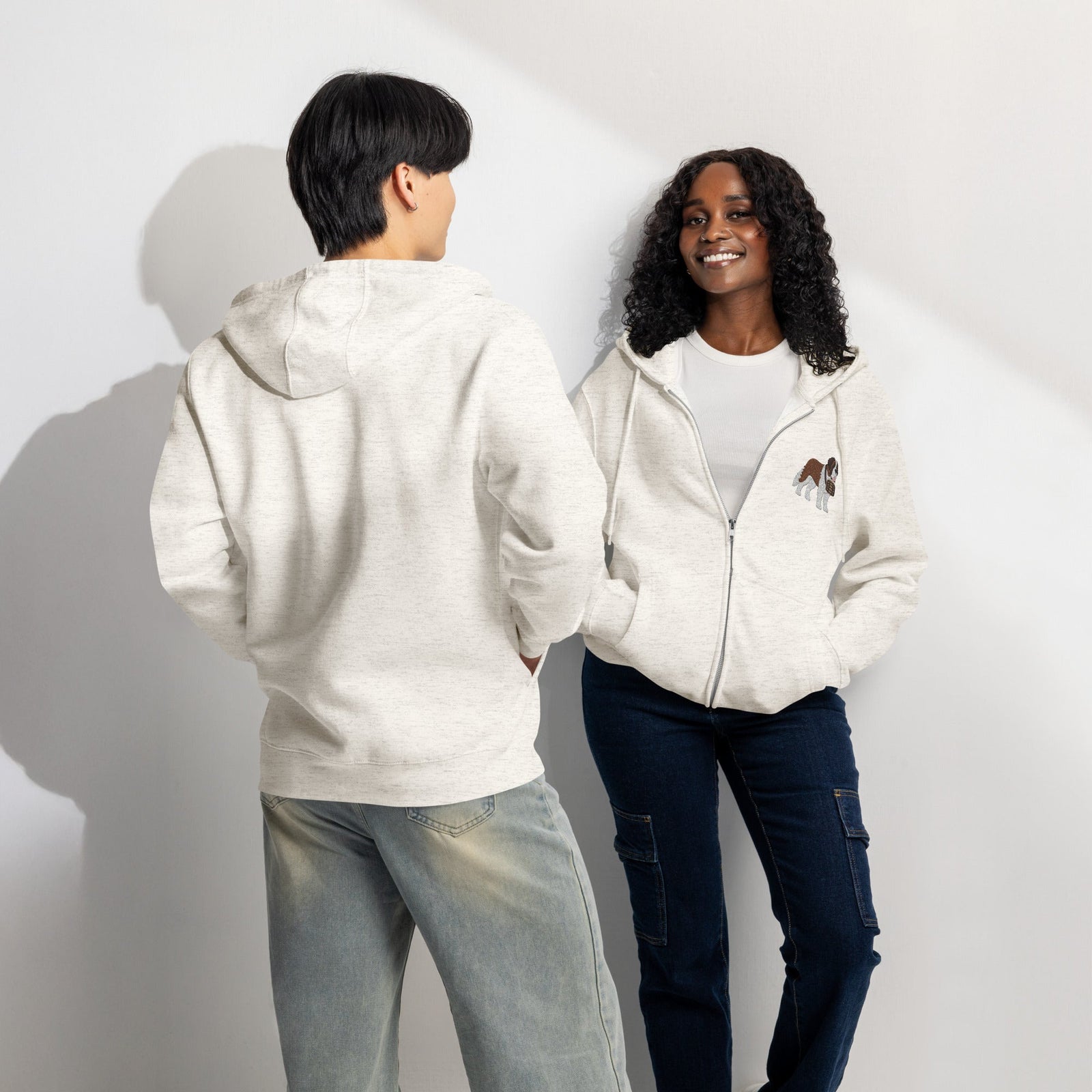 Embroidered Chest Saint Bernard Full Zip Hoodie - Lucy + Norman