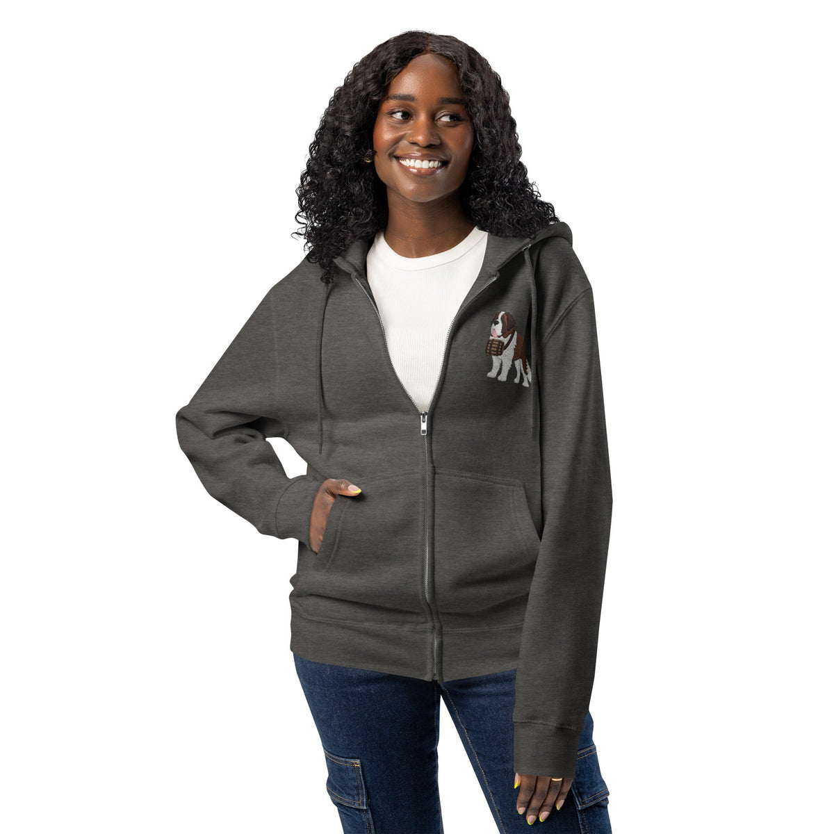Embroidered Chest Saint Bernard Full Zip Hoodie - Lucy + Norman