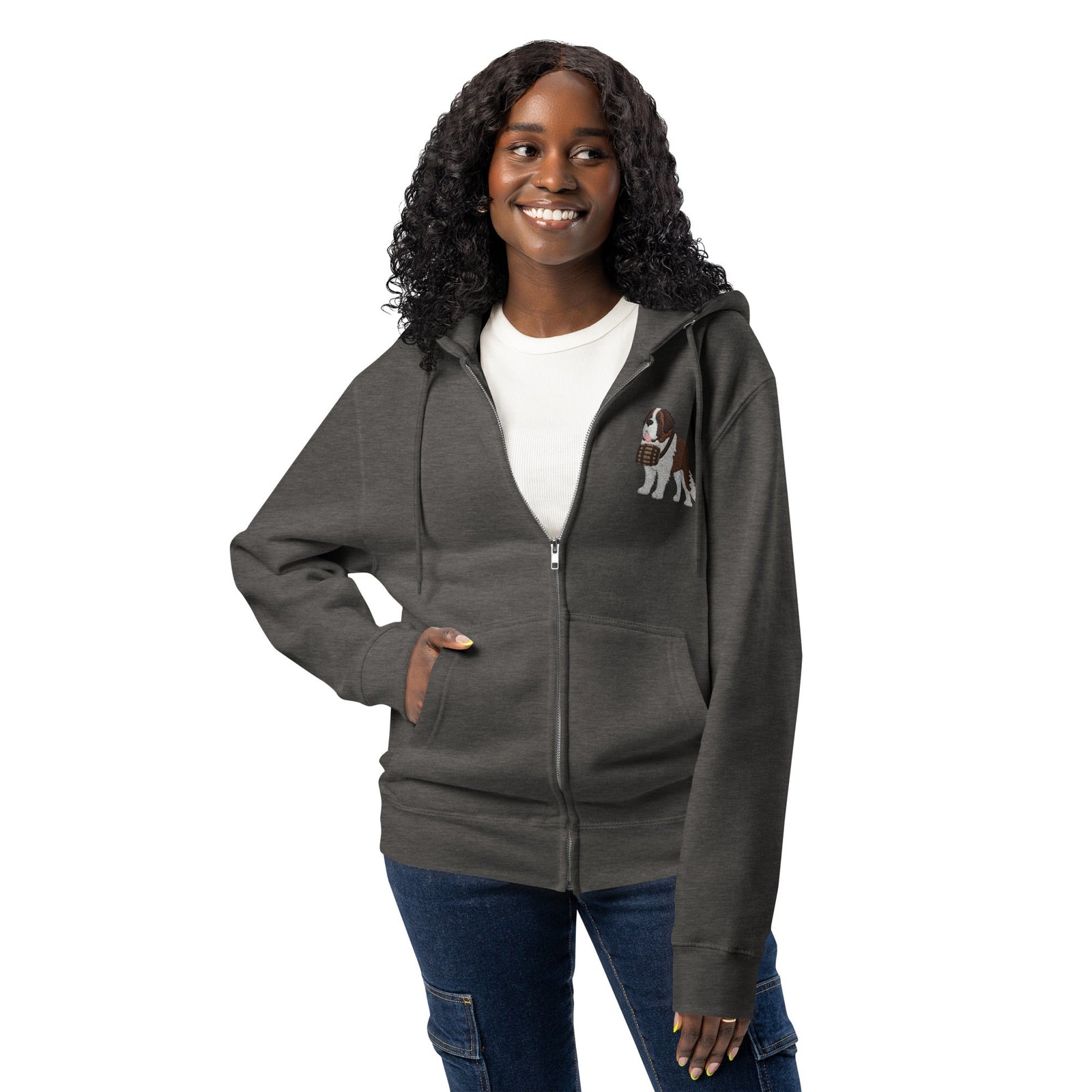 Embroidered Chest Saint Bernard Full Zip Hoodie - Lucy + Norman