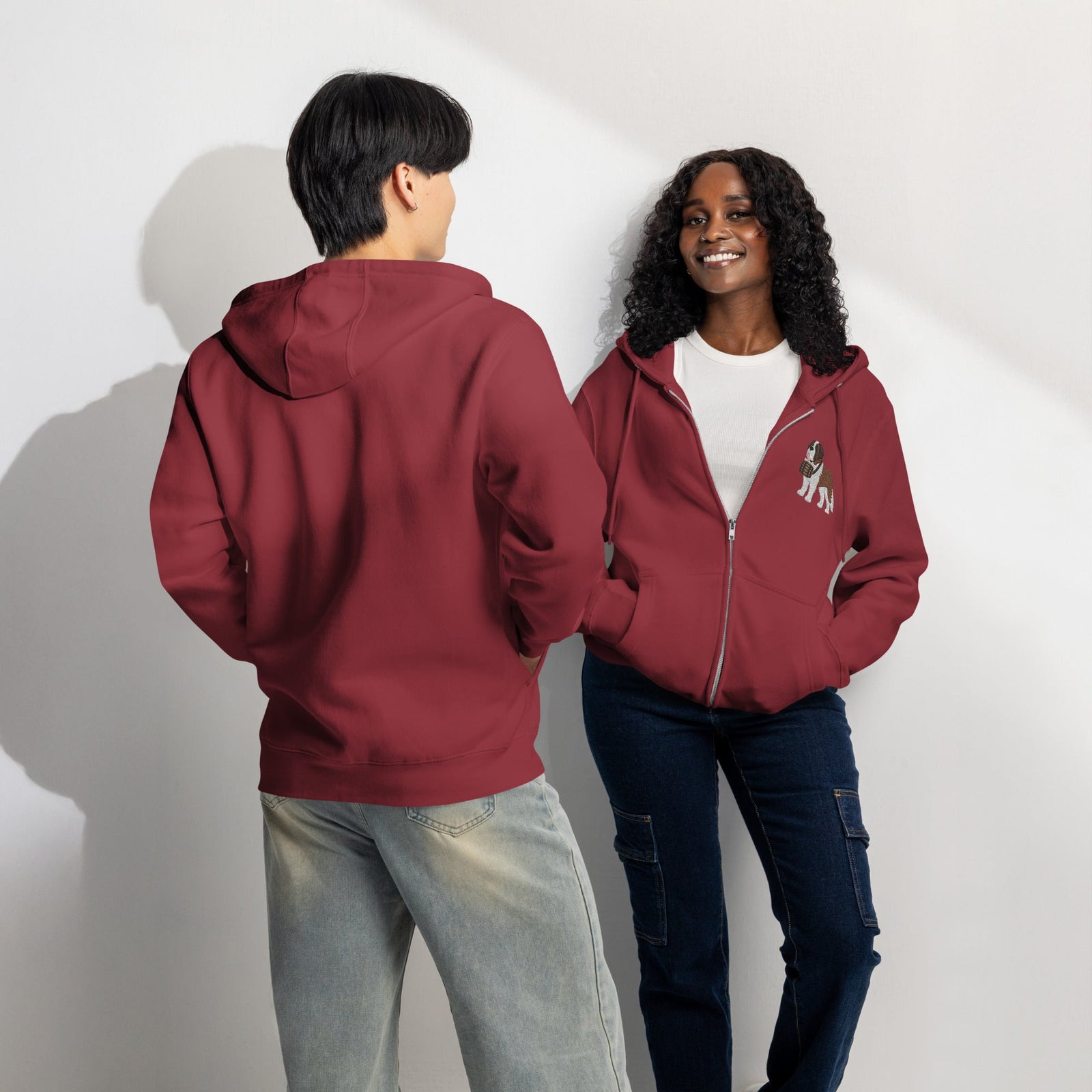 Embroidered Chest Saint Bernard Full Zip Hoodie - Lucy + Norman