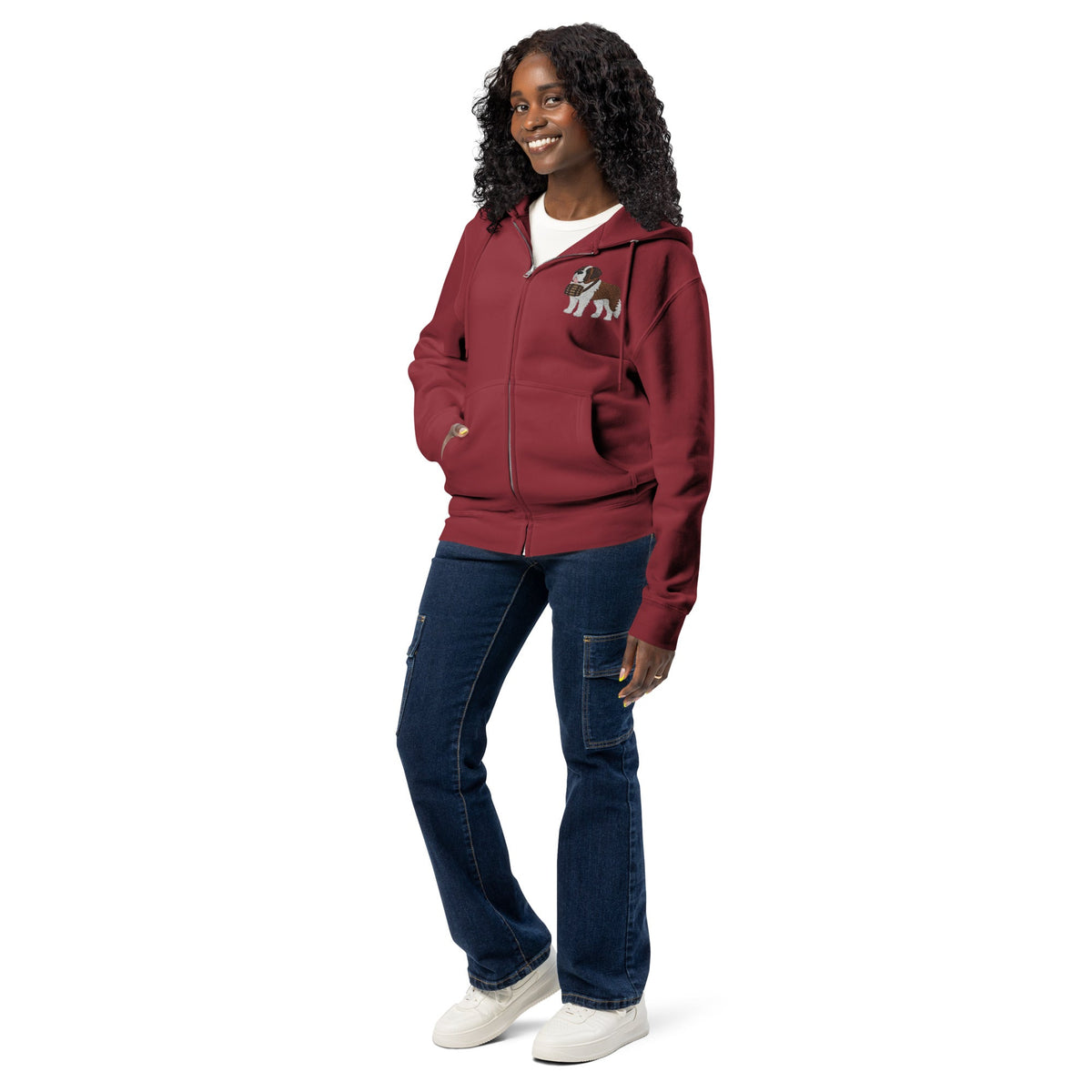 Embroidered Chest Saint Bernard Full Zip Hoodie - Lucy + Norman