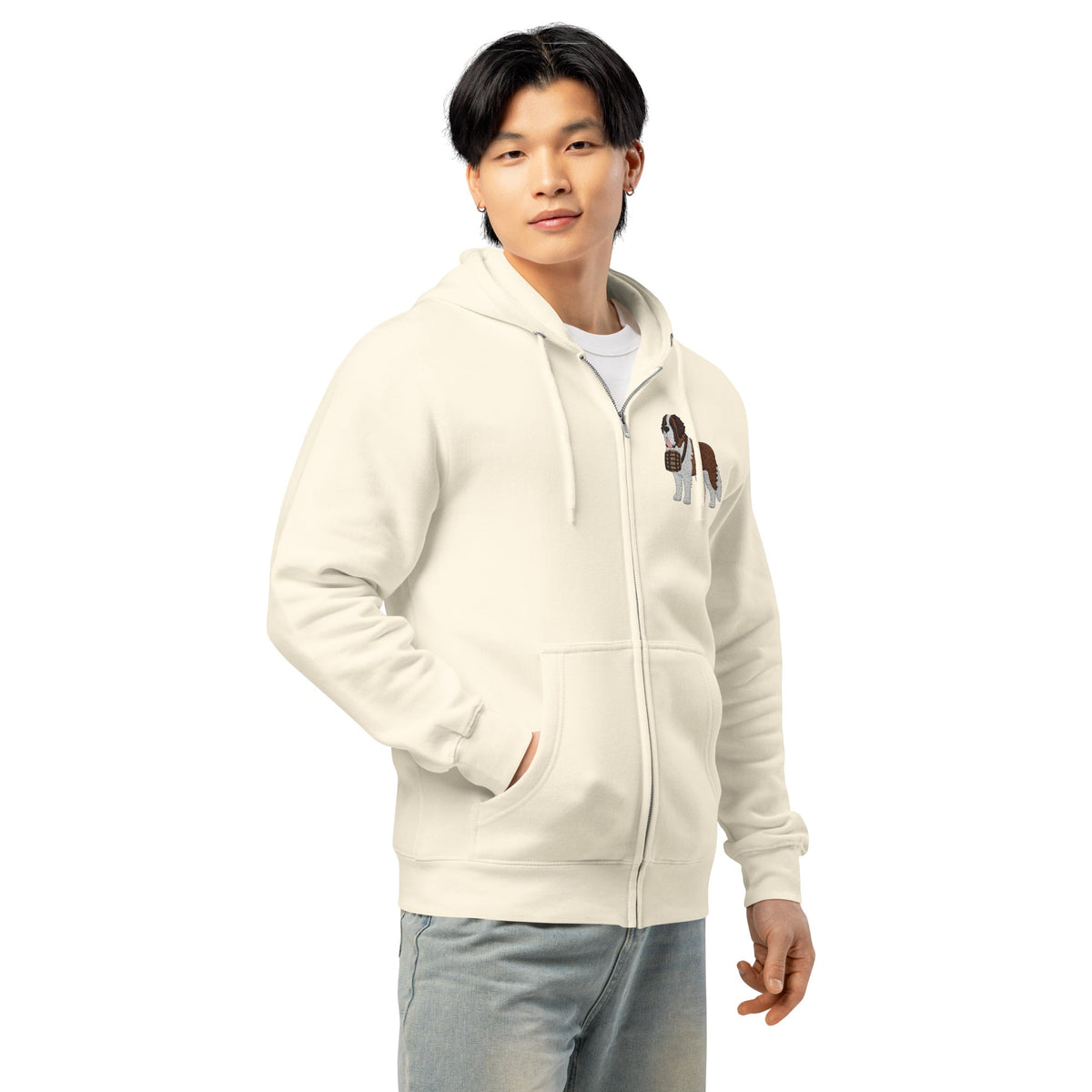 Embroidered Chest Saint Bernard Full Zip Hoodie - Lucy + Norman