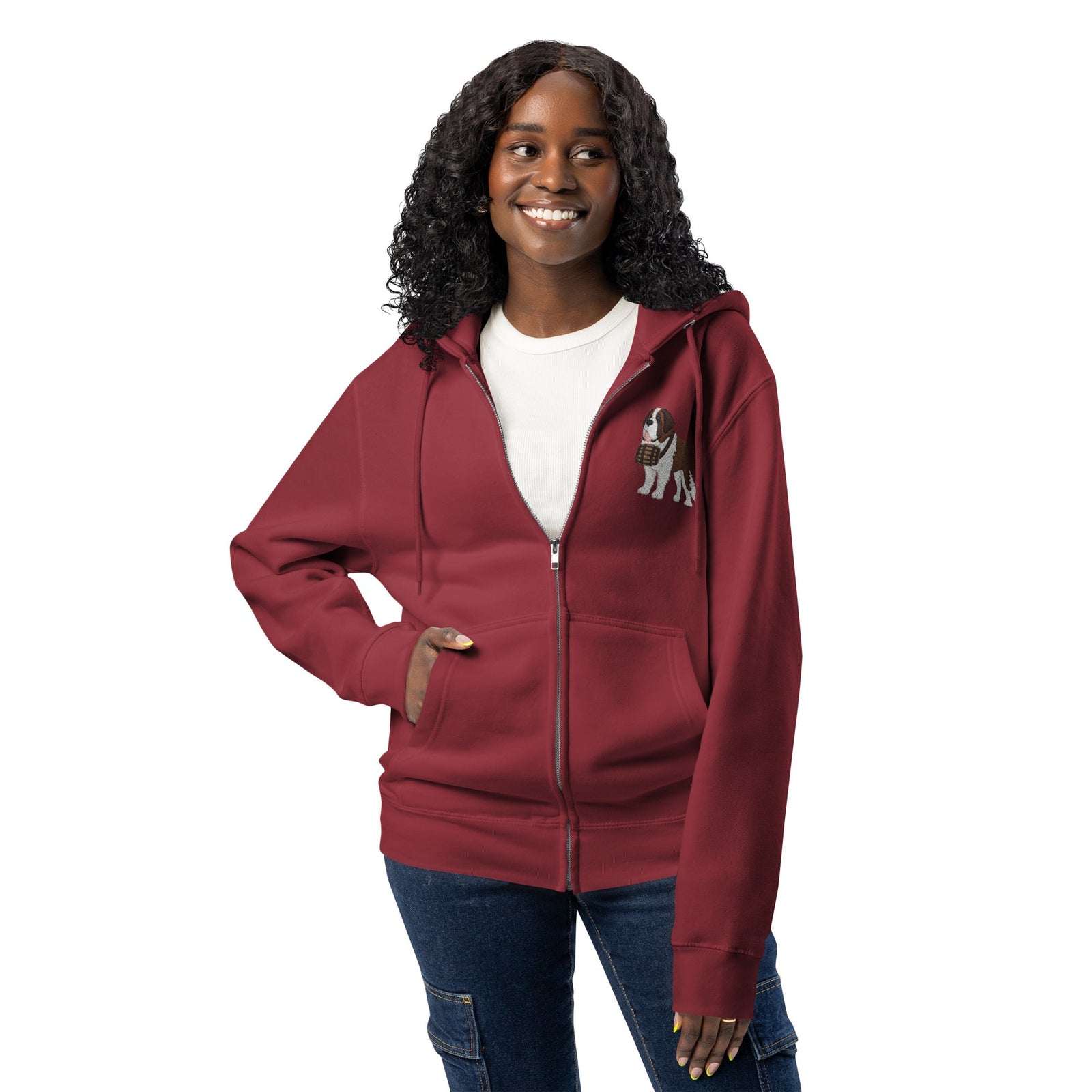 Embroidered Chest Saint Bernard Full Zip Hoodie - Lucy + Norman