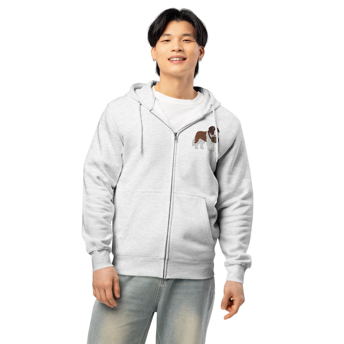 Embroidered Chest Saint Bernard Full Zip Hoodie - Lucy + Norman