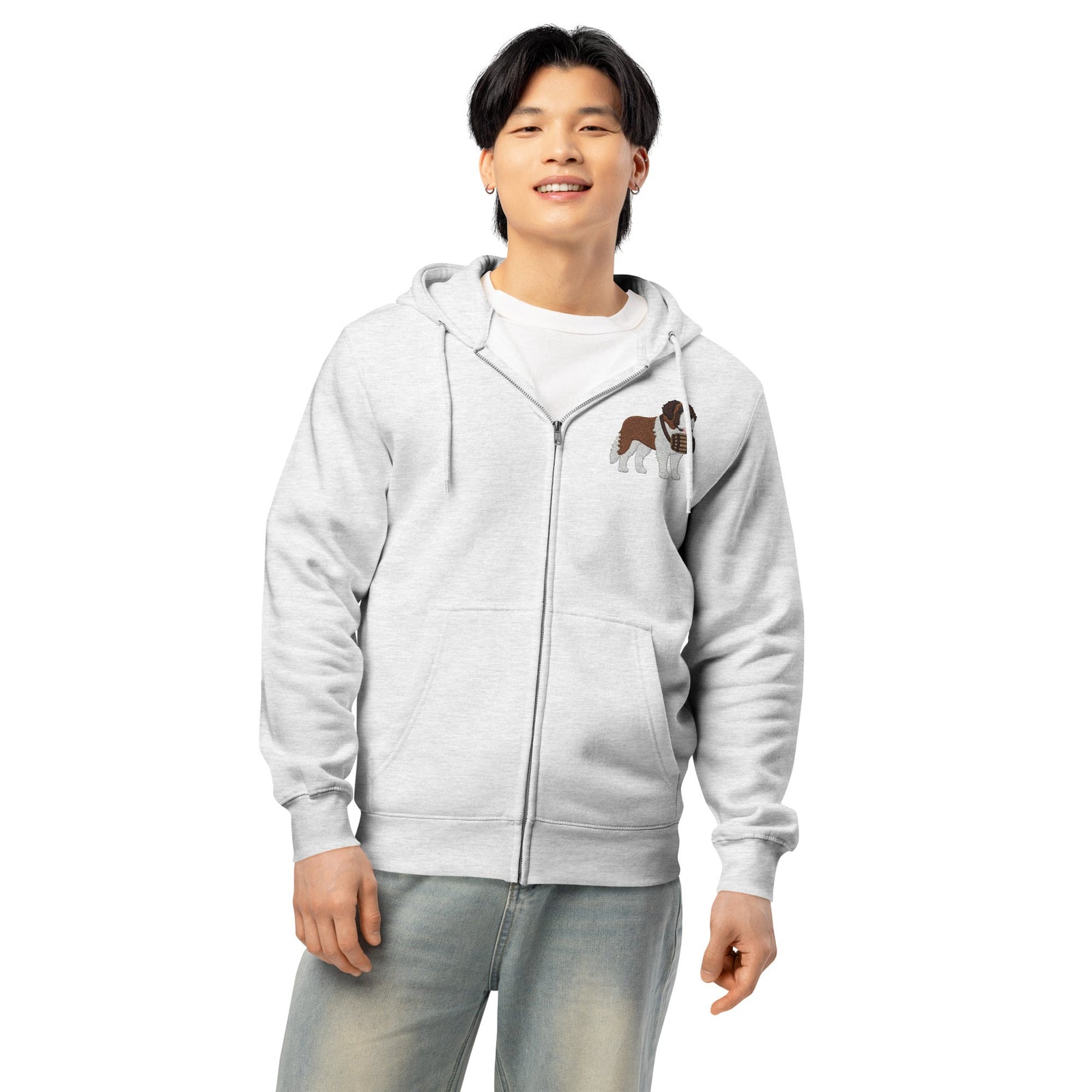Embroidered Chest Saint Bernard Full Zip Hoodie - Lucy + Norman