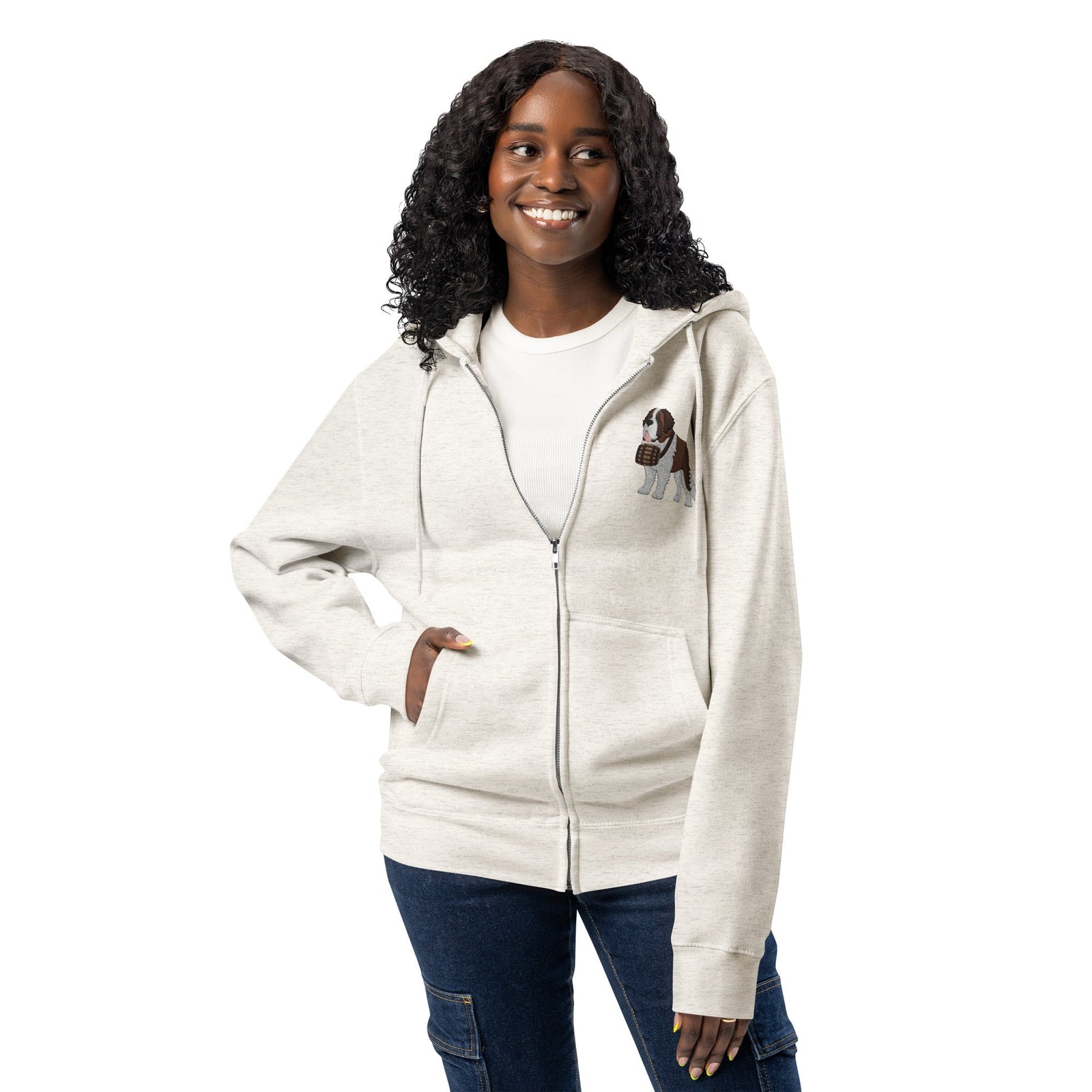 Embroidered Chest Saint Bernard Full Zip Hoodie - Lucy + Norman