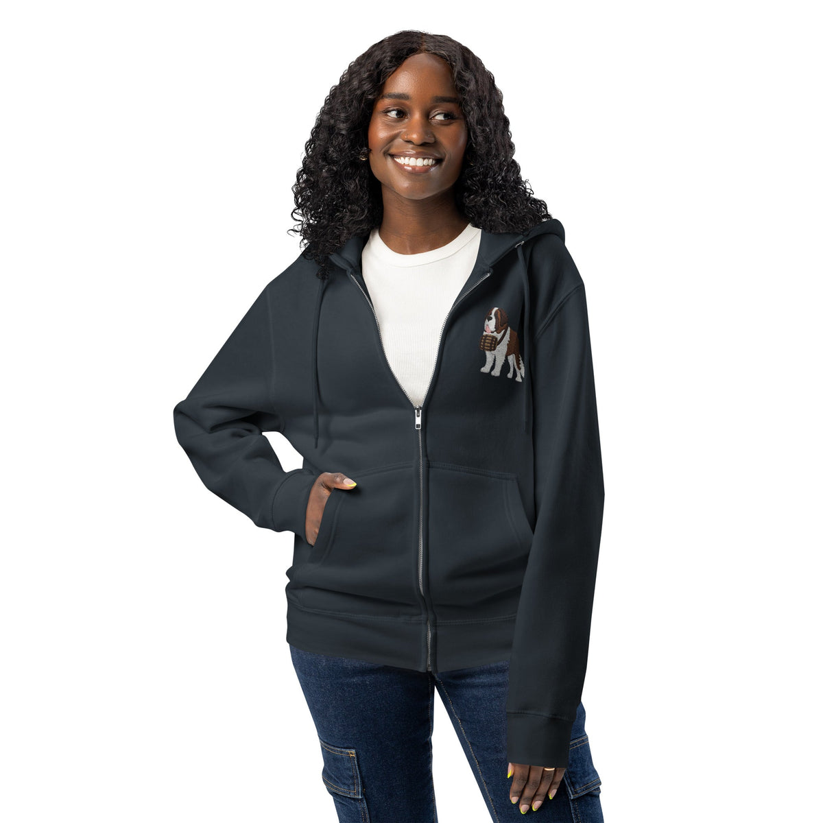 Embroidered Chest Saint Bernard Full Zip Hoodie - Lucy + Norman