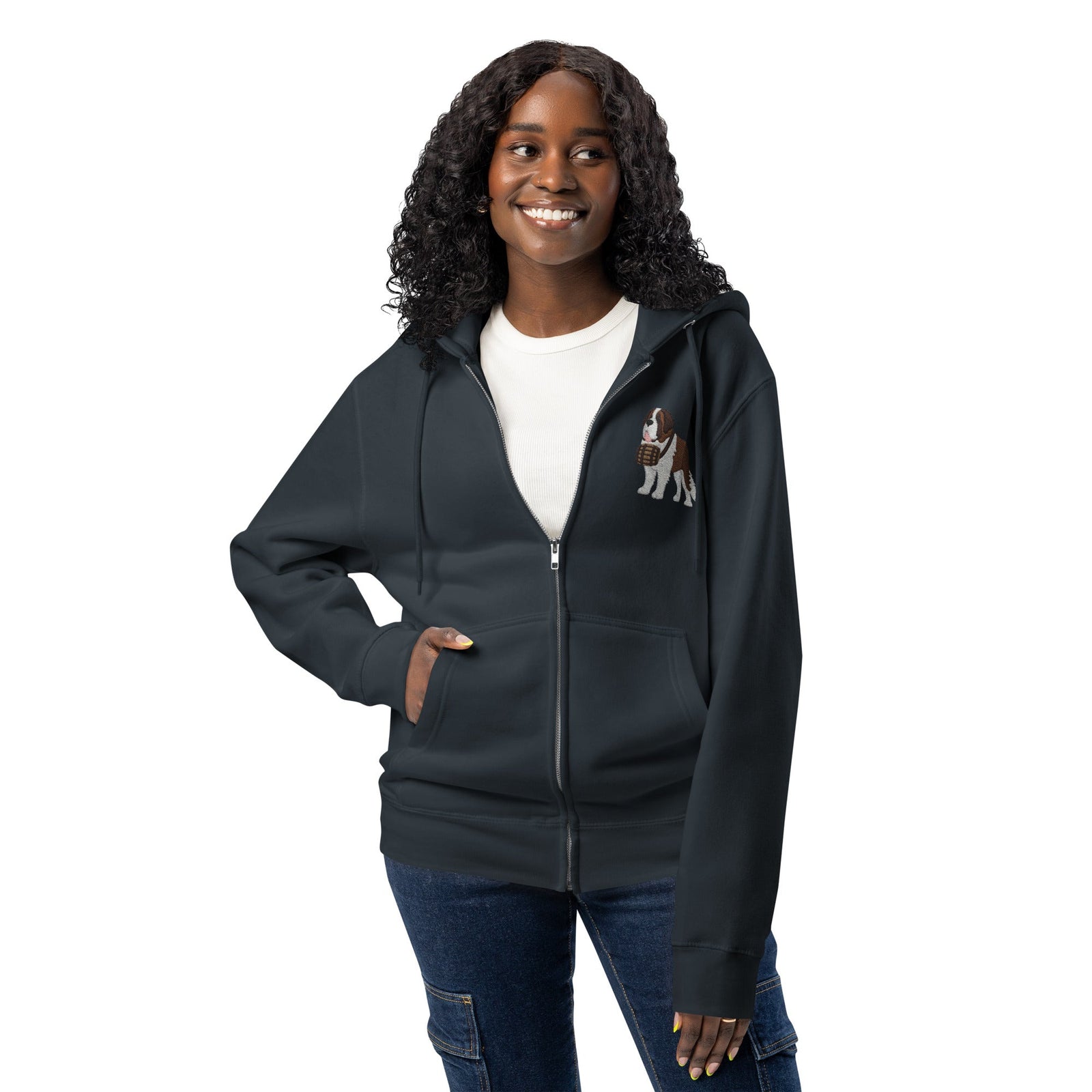 Embroidered Chest Saint Bernard Full Zip Hoodie - Lucy + Norman