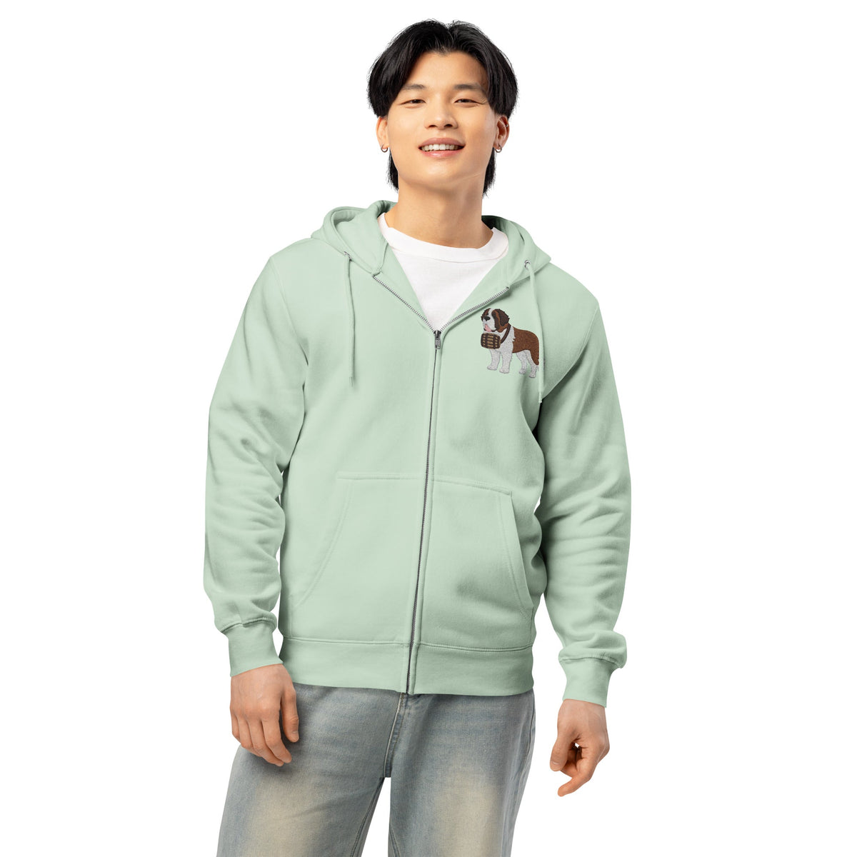 Embroidered Chest Saint Bernard Full Zip Hoodie - Lucy + Norman