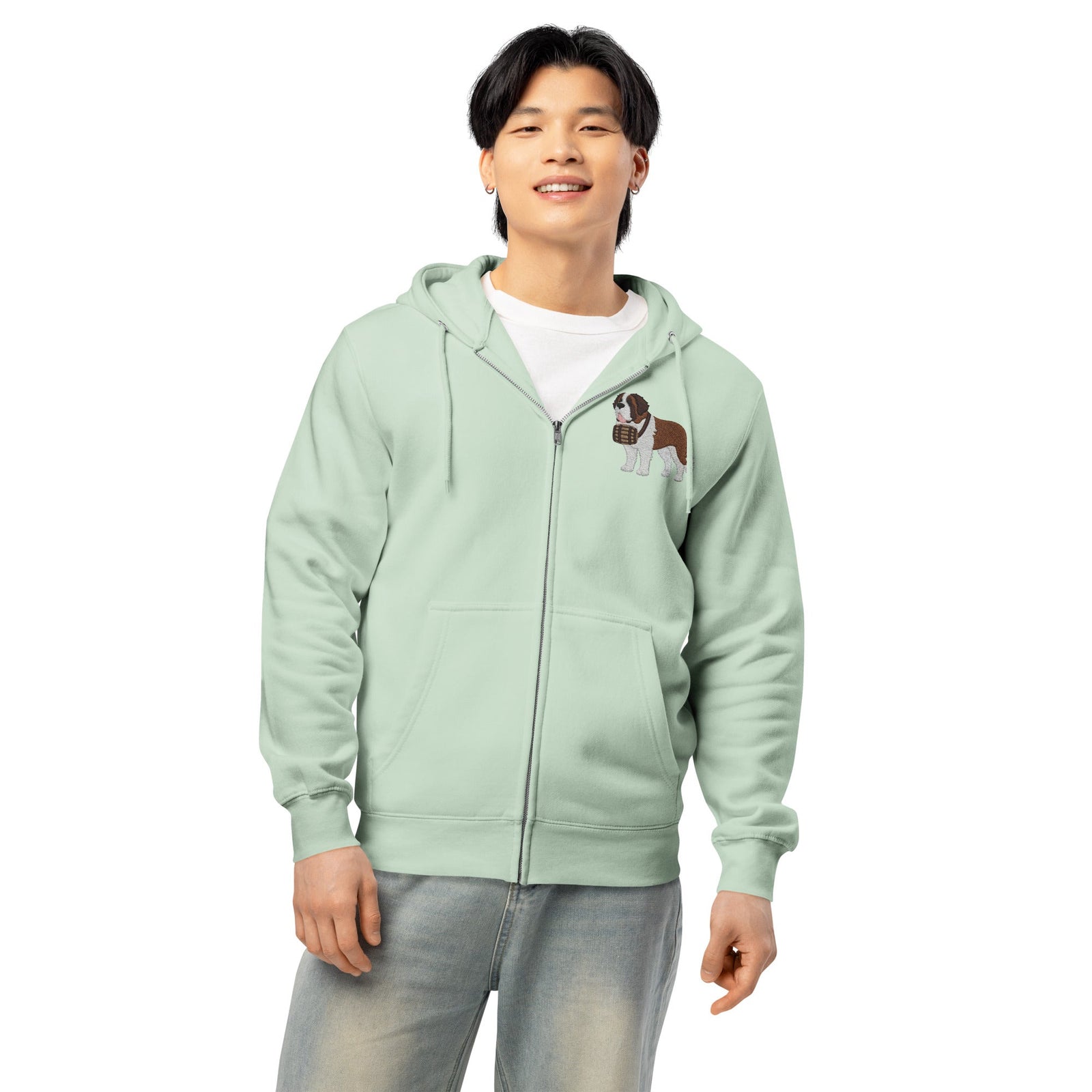 Embroidered Chest Saint Bernard Full Zip Hoodie - Lucy + Norman