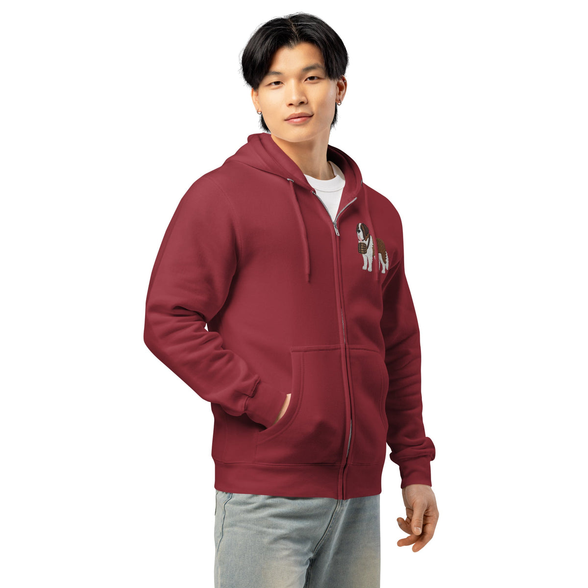 Embroidered Chest Saint Bernard Full Zip Hoodie - Lucy + Norman