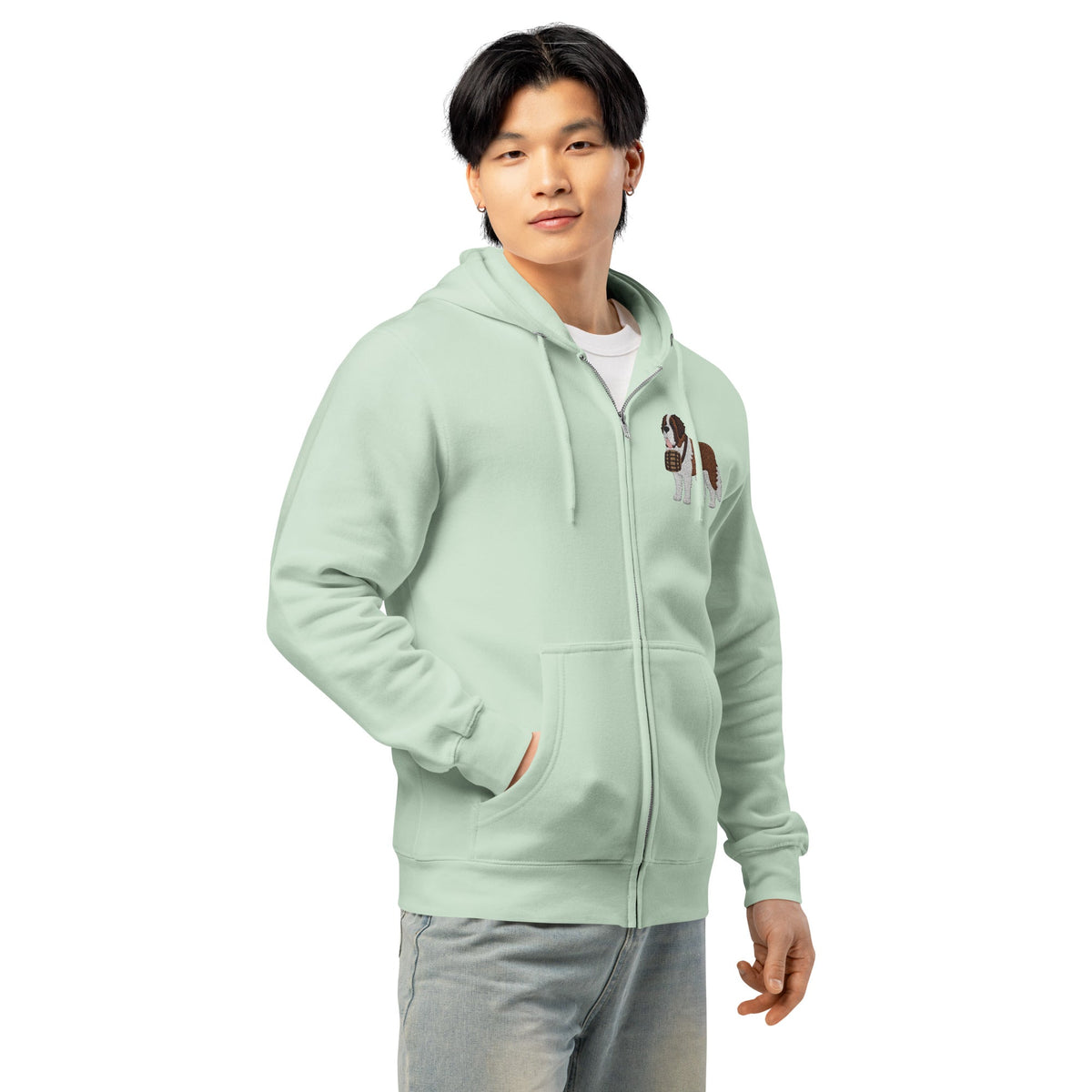 Embroidered Chest Saint Bernard Full Zip Hoodie - Lucy + Norman