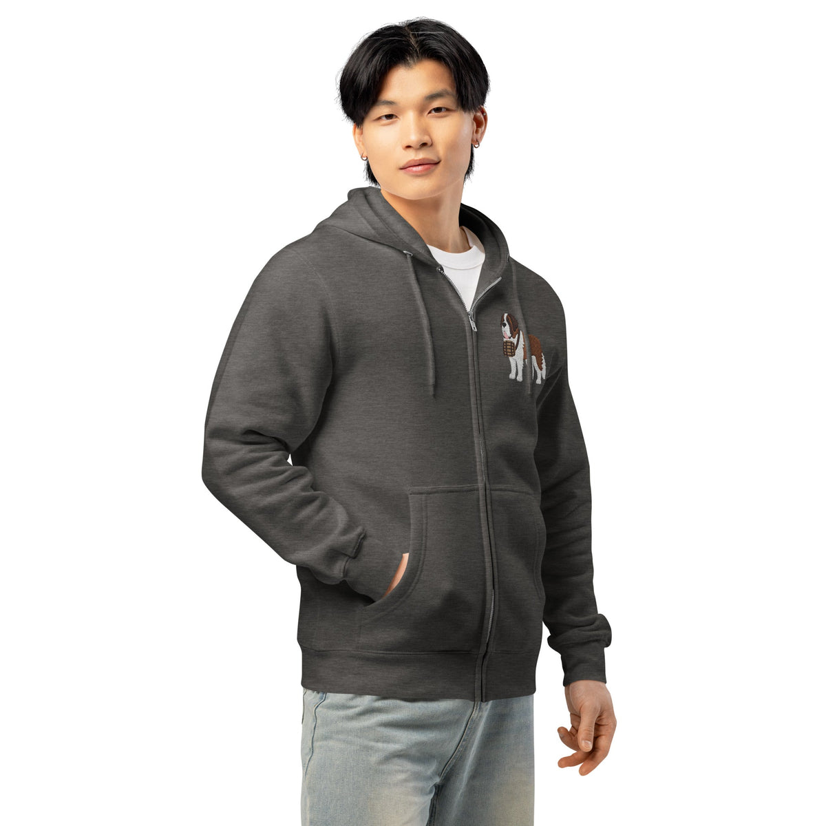 Embroidered Chest Saint Bernard Full Zip Hoodie - Lucy + Norman