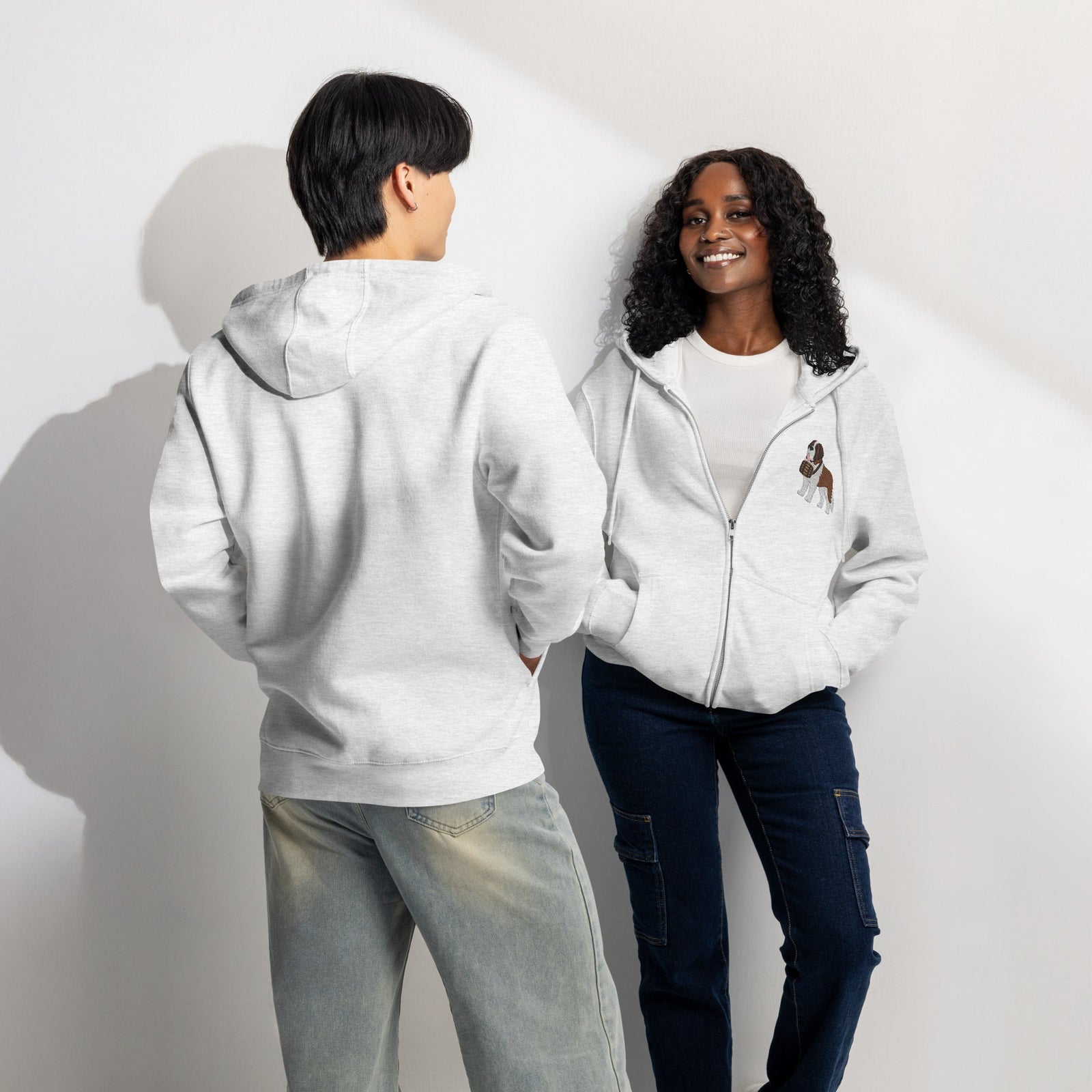 Embroidered Chest Saint Bernard Full Zip Hoodie - Lucy + Norman