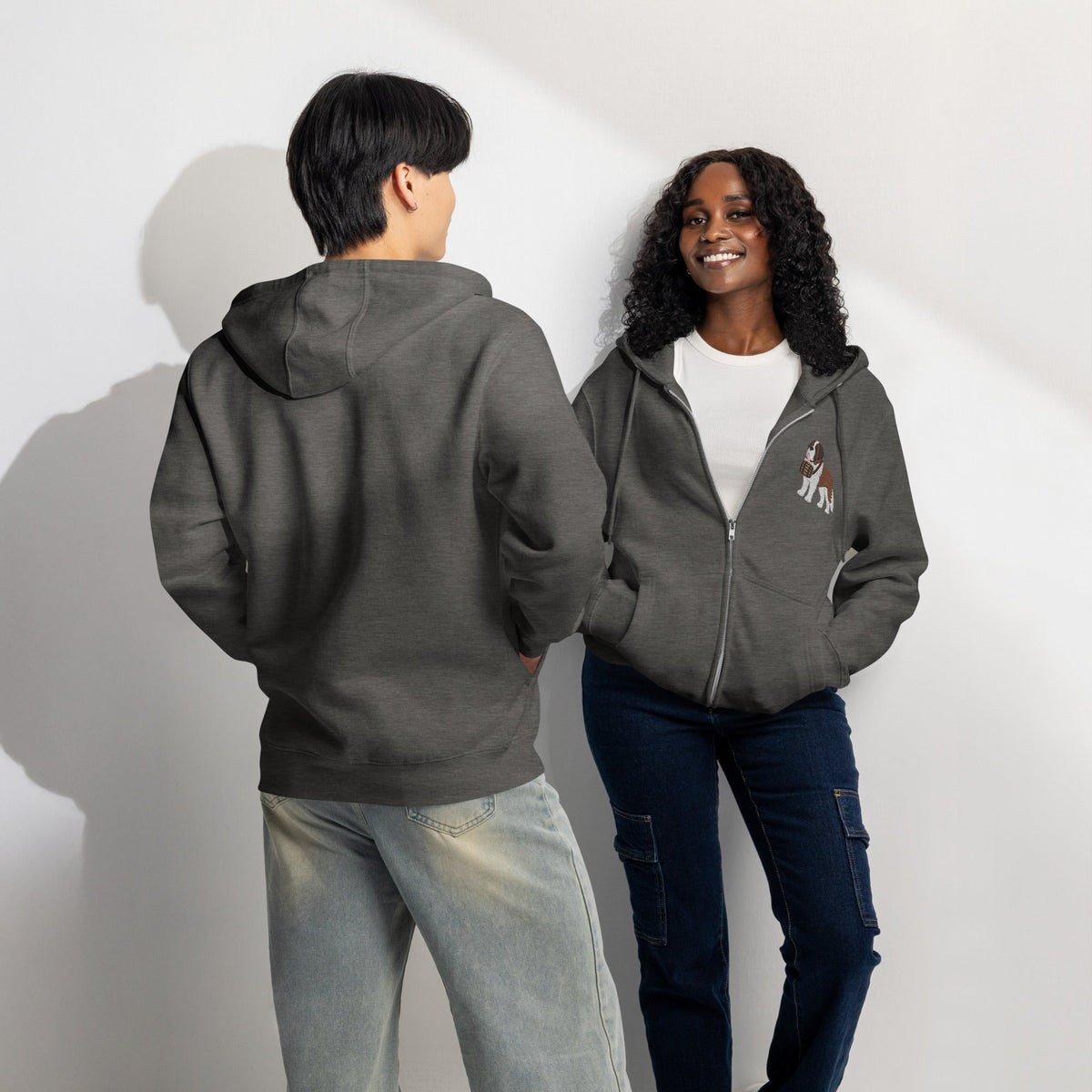 Embroidered Chest Saint Bernard Full Zip Hoodie - Lucy + Norman