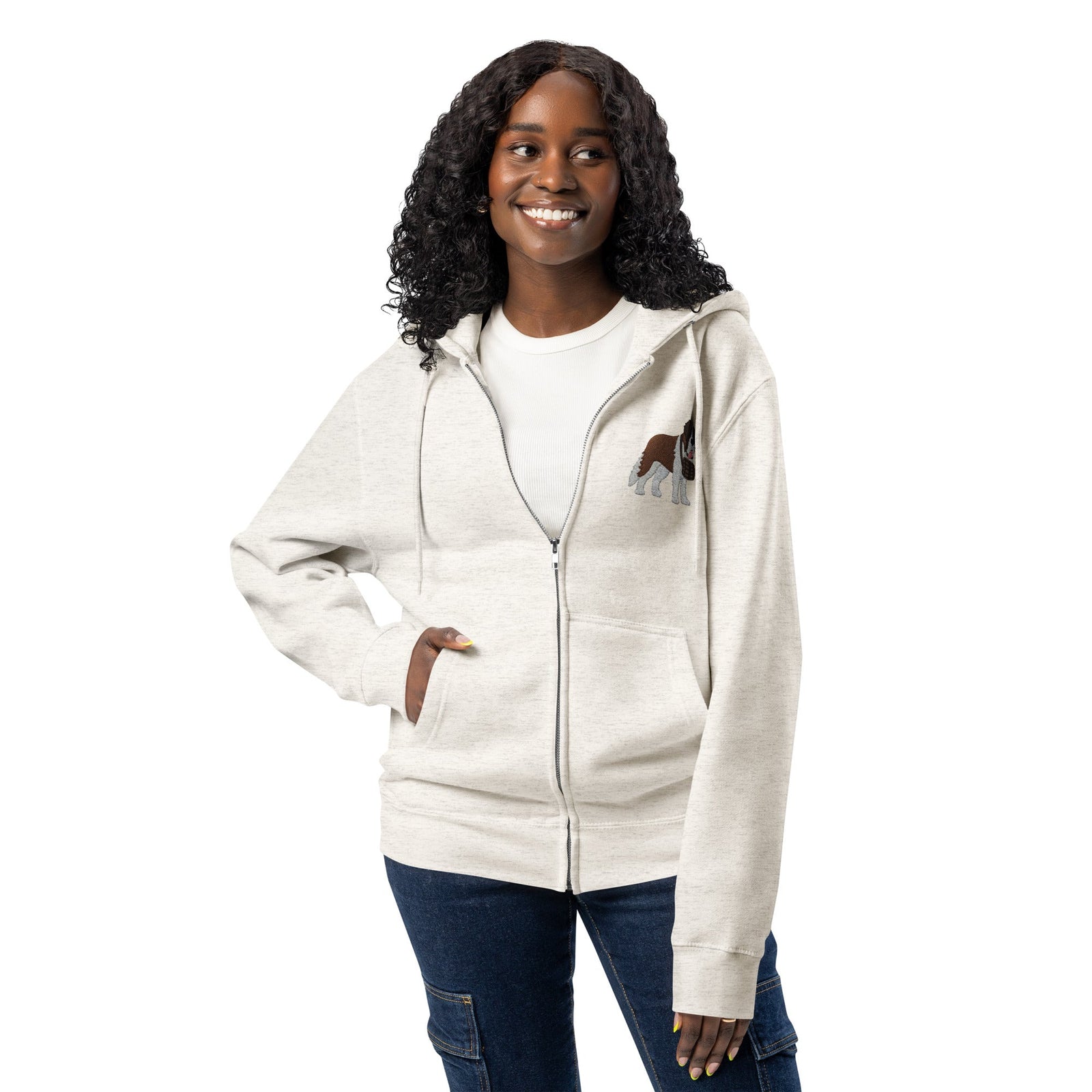 Embroidered Chest Saint Bernard Full Zip Hoodie - Lucy + Norman
