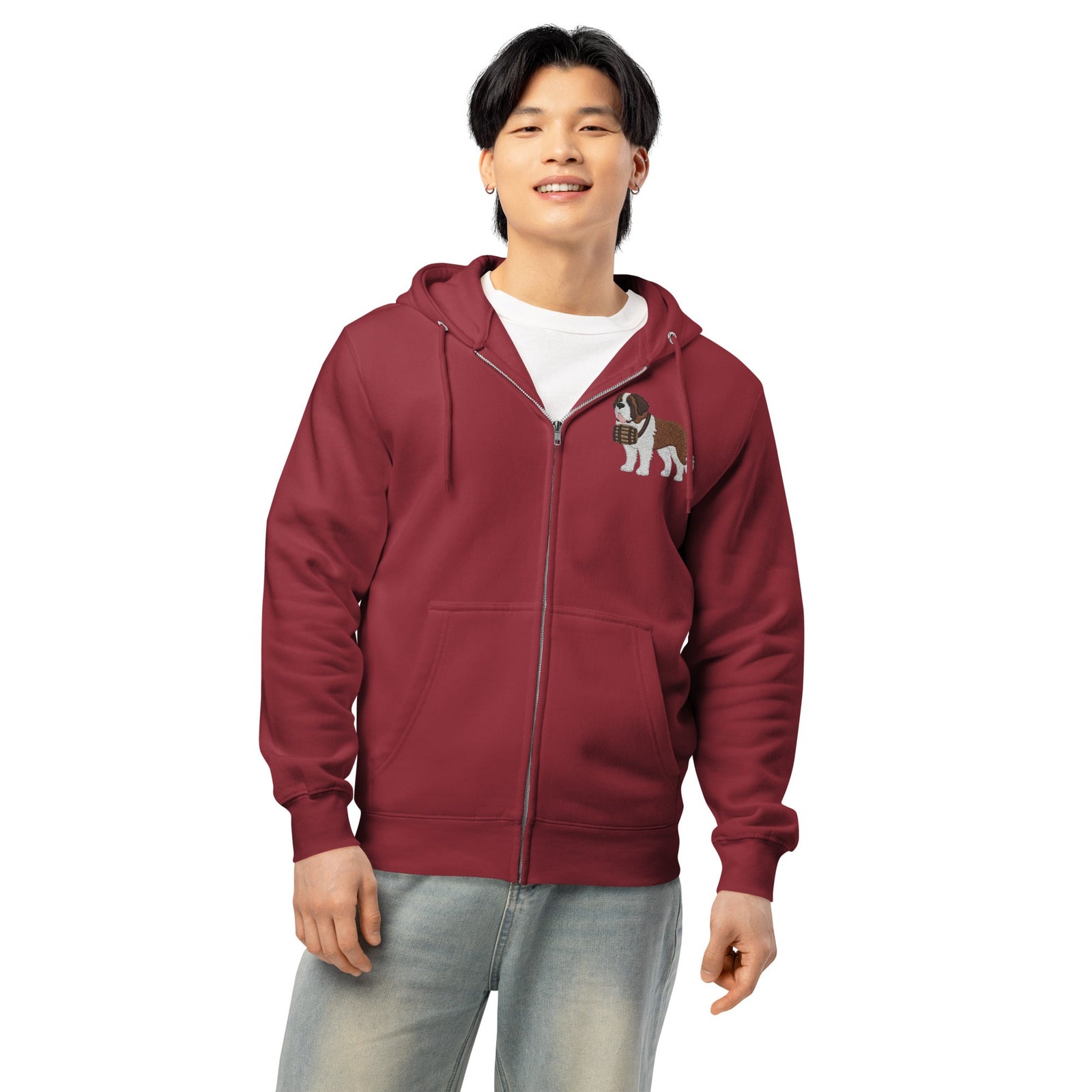 Embroidered Chest Saint Bernard Full Zip Hoodie - Lucy + Norman