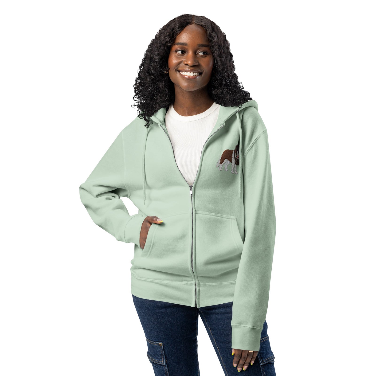 Embroidered Chest Saint Bernard Full Zip Hoodie - Lucy + Norman