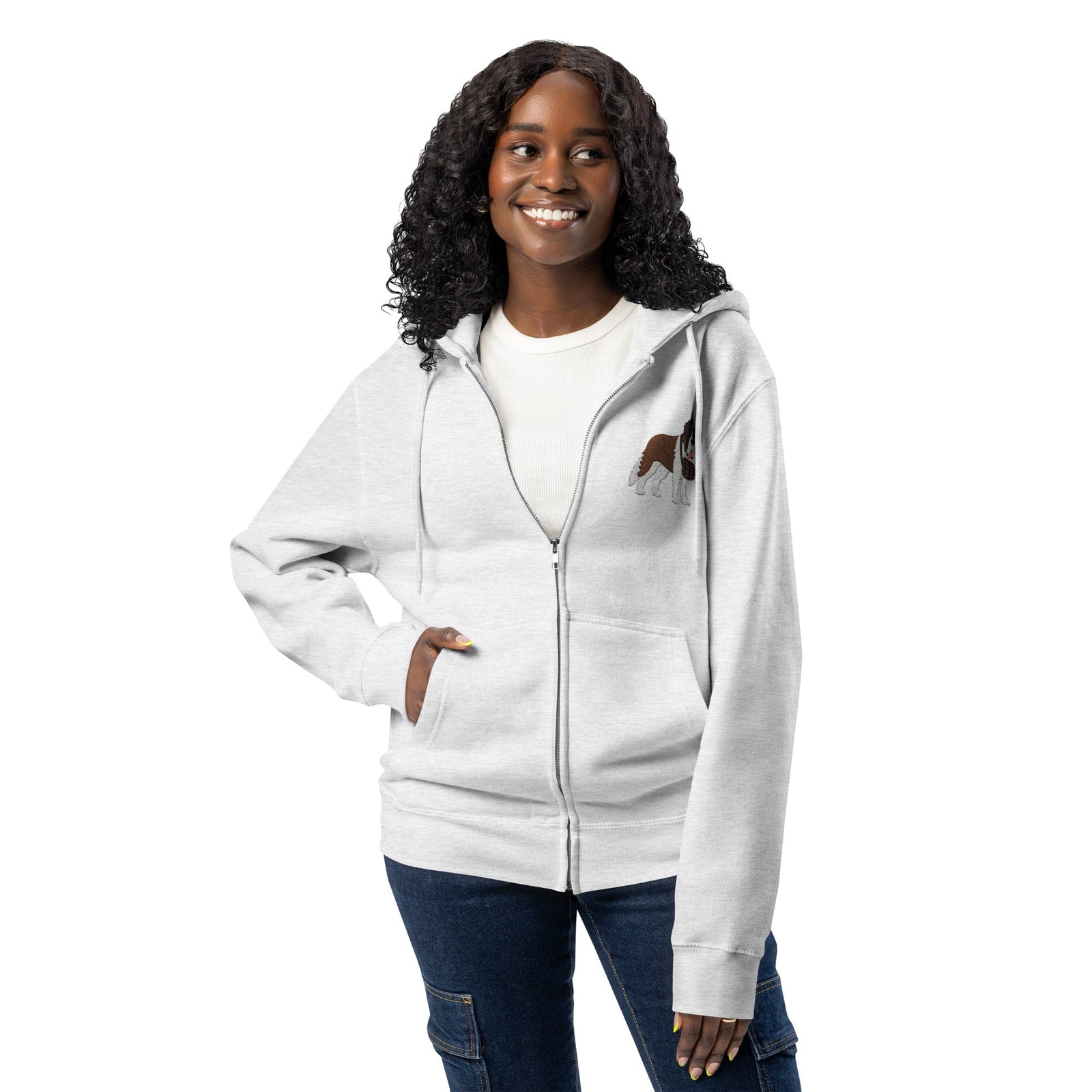 Embroidered Chest Saint Bernard Full Zip Hoodie - Lucy + Norman