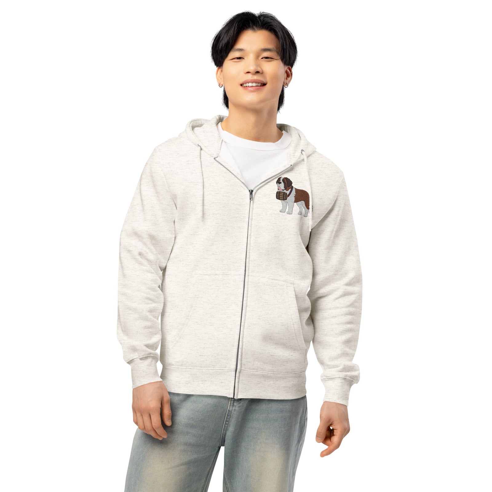 Embroidered Chest Saint Bernard Full Zip Hoodie - Lucy + Norman
