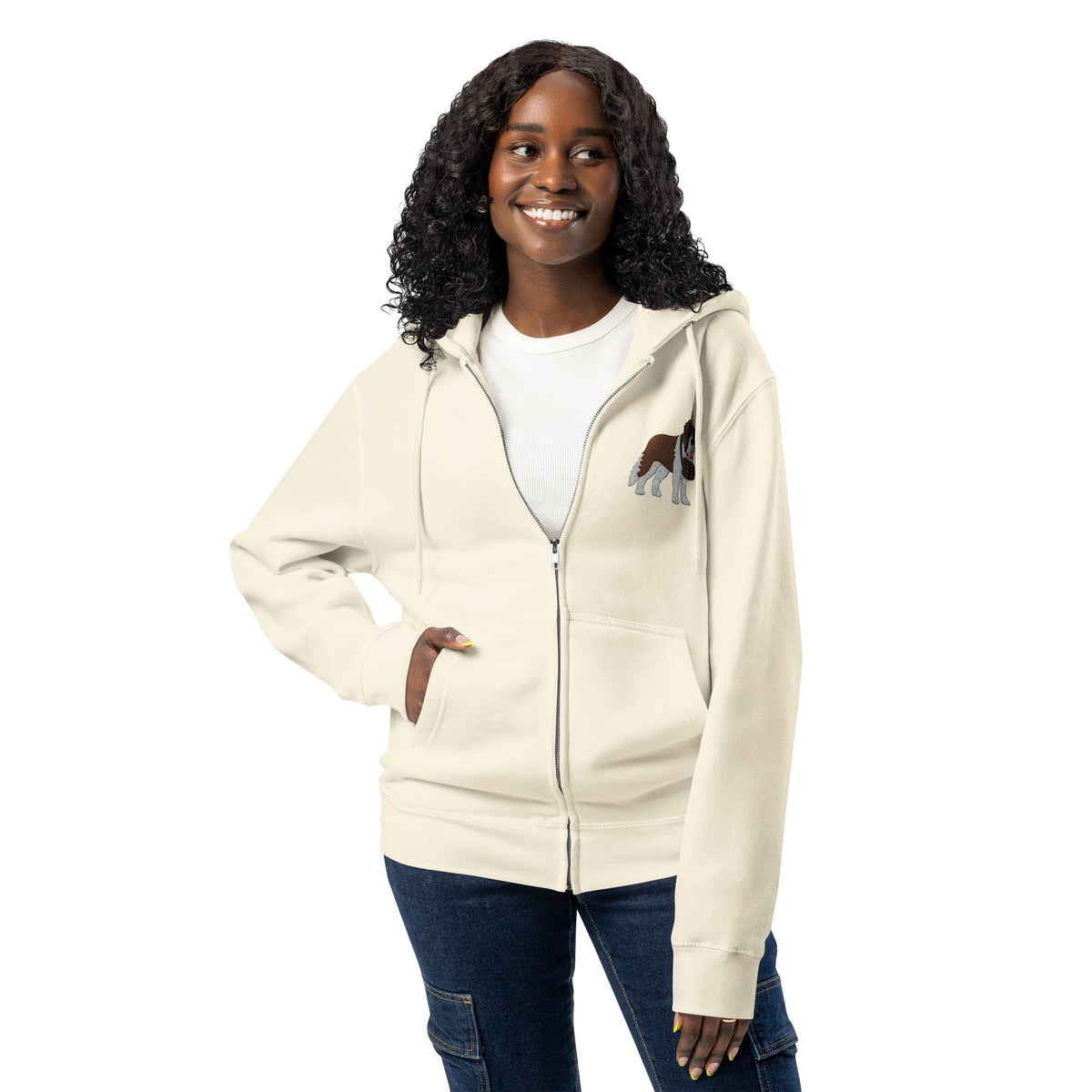 Embroidered Chest Saint Bernard Full Zip Hoodie - Lucy + Norman
