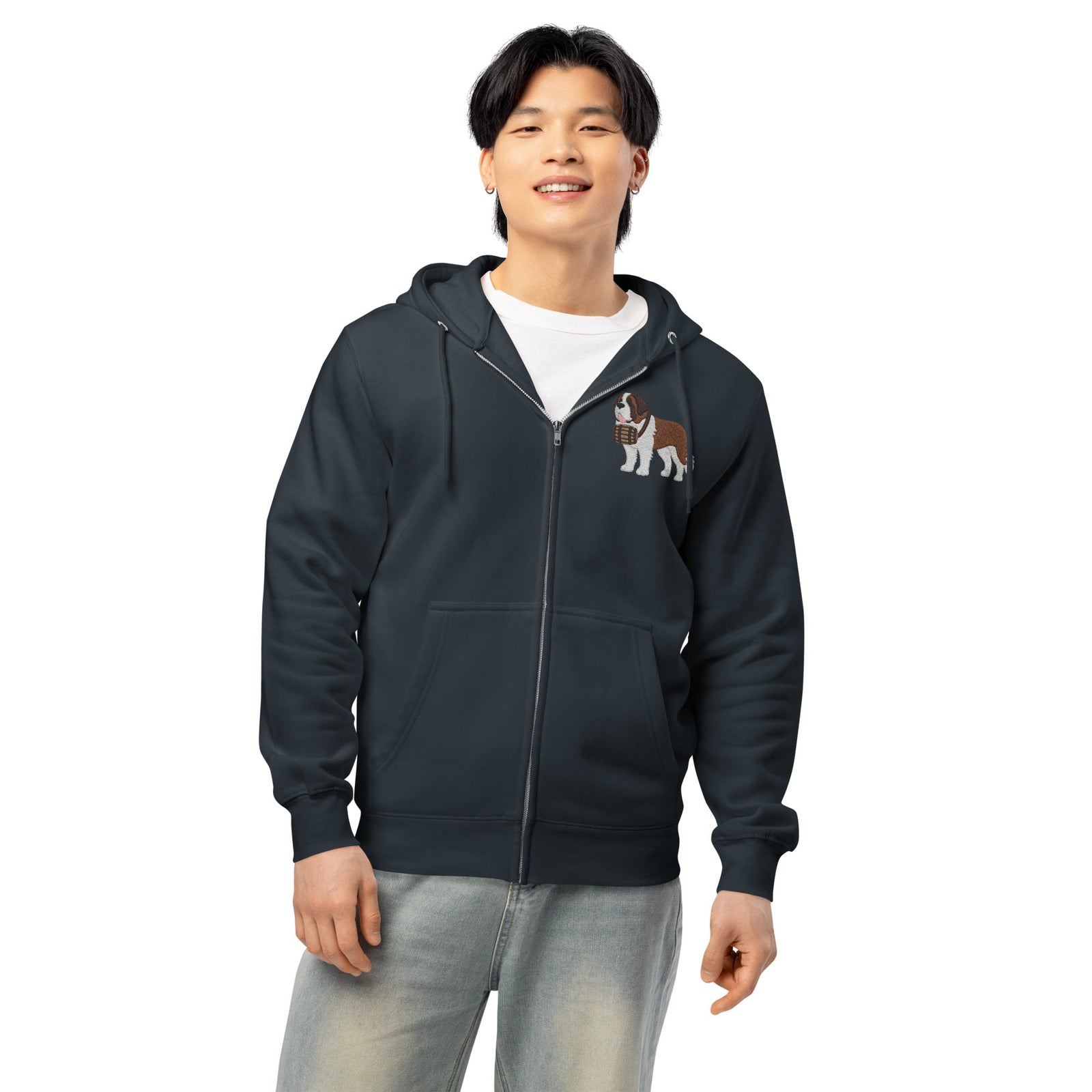 Embroidered Chest Saint Bernard Full Zip Hoodie - Lucy + Norman