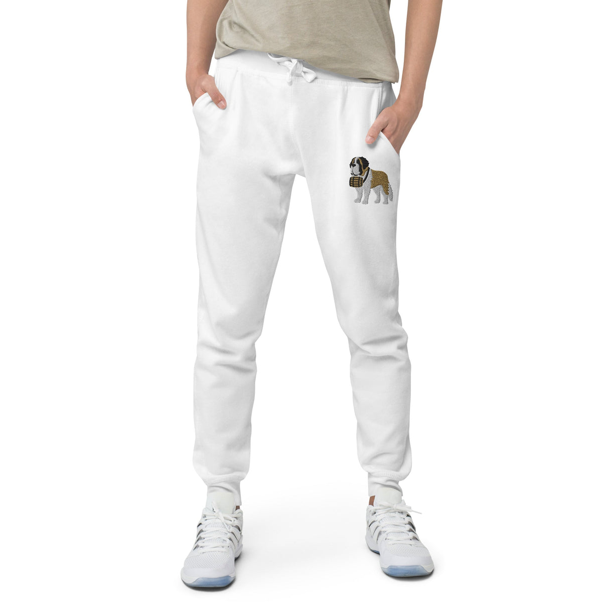 Embroidered Saint Bernard Fleece Sweatpants - Lucy + Norman