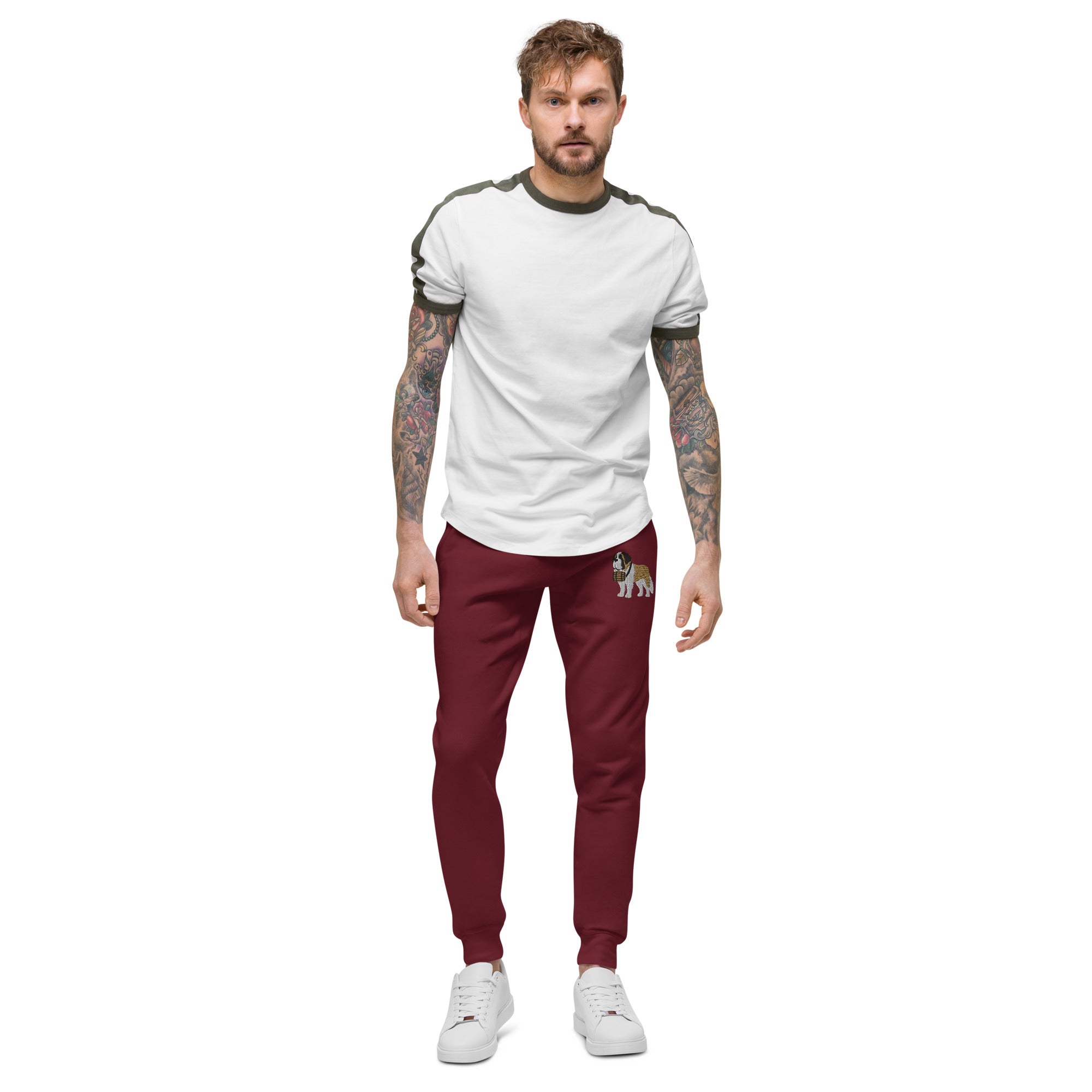 Embroidered Saint Bernard Fleece Sweatpants - Lucy + Norman