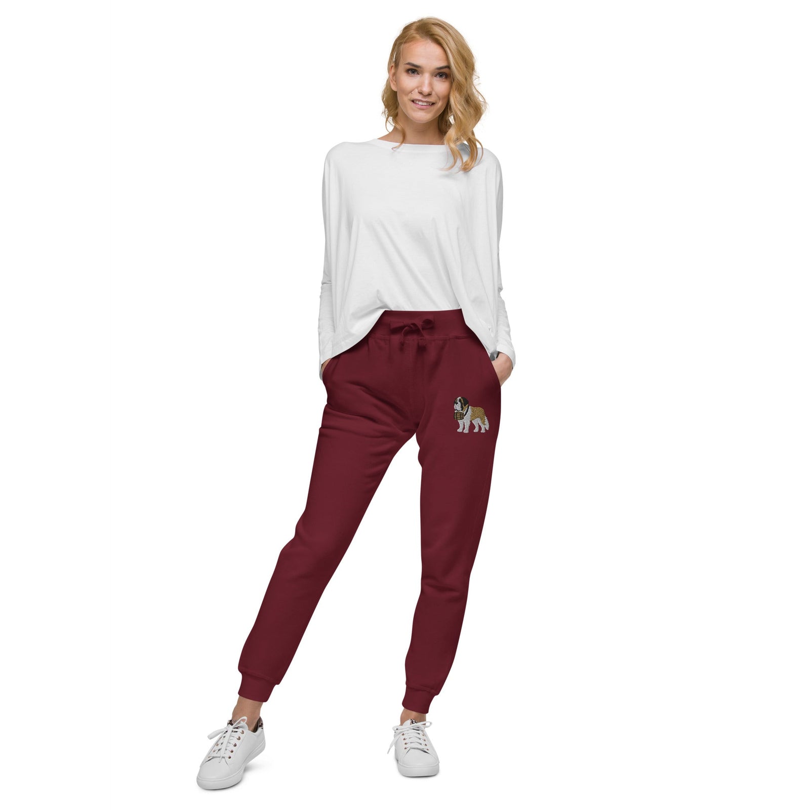 Embroidered Saint Bernard Fleece Sweatpants - Lucy + Norman