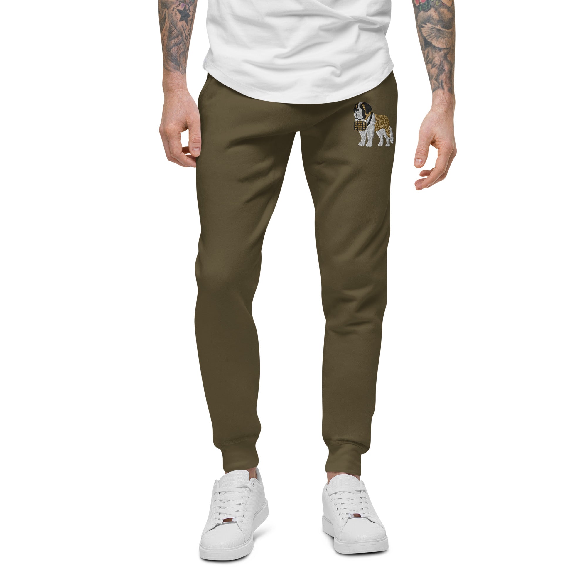 Embroidered Saint Bernard Fleece Sweatpants - Lucy + Norman