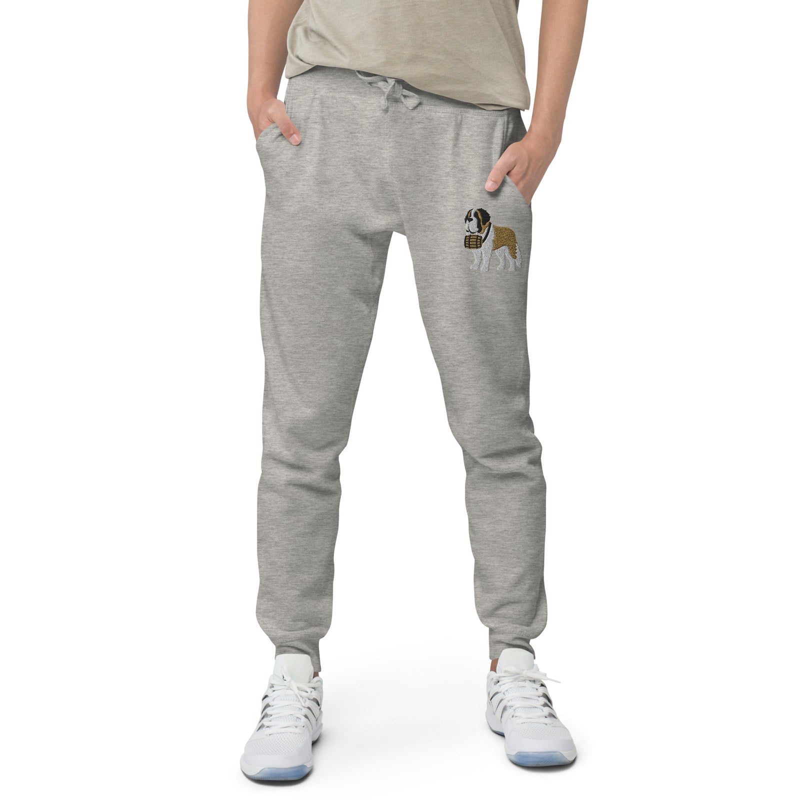Embroidered Saint Bernard Fleece Sweatpants - Lucy + Norman