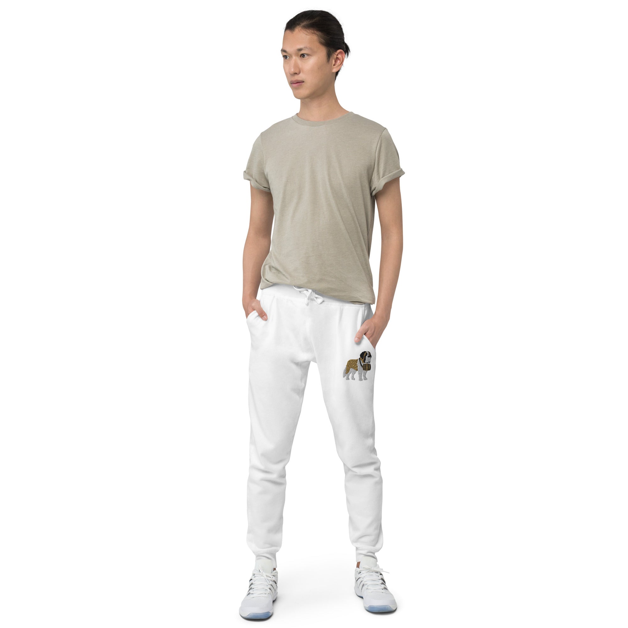Embroidered Saint Bernard Fleece Sweatpants - Lucy + Norman