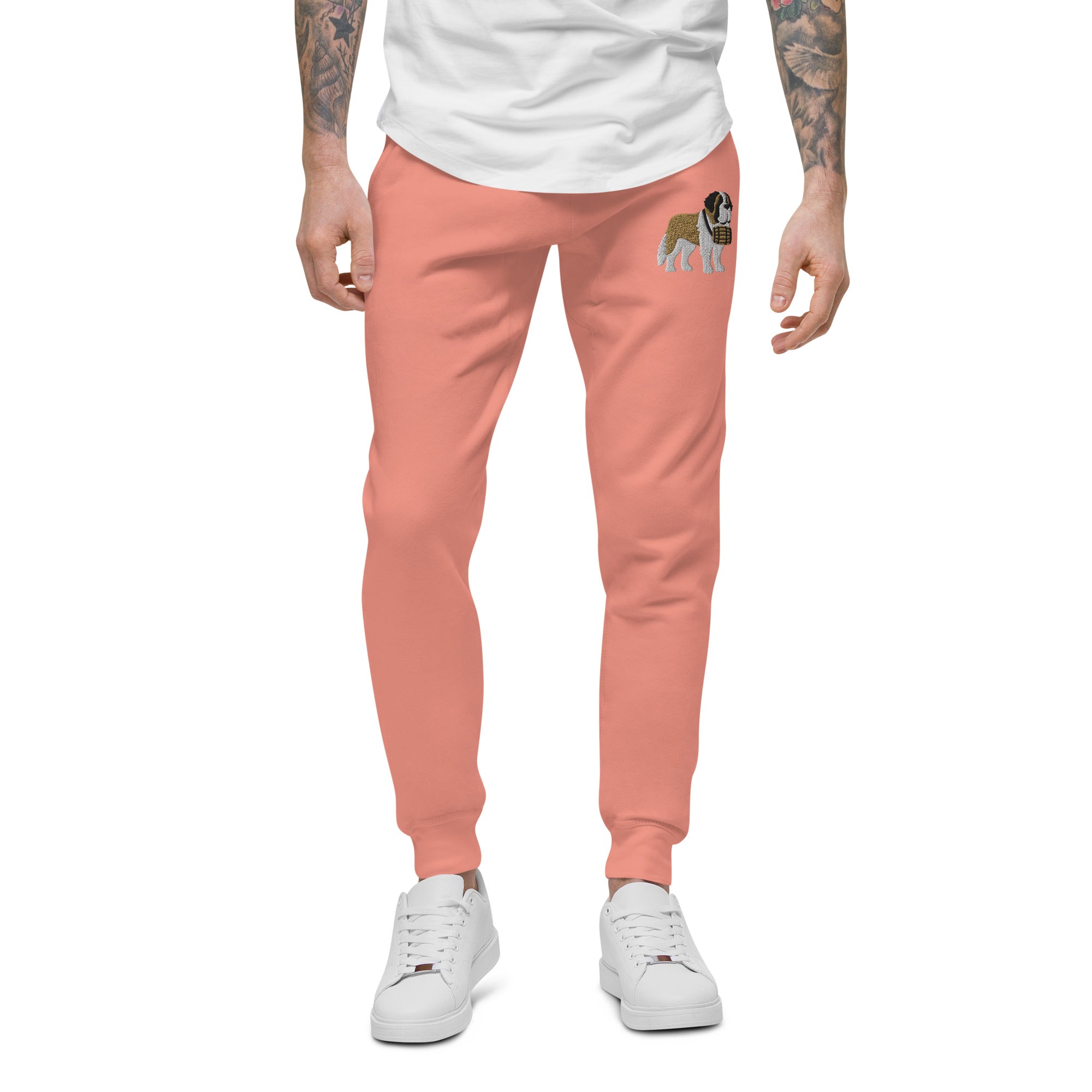 Embroidered Saint Bernard Fleece Sweatpants - Lucy + Norman