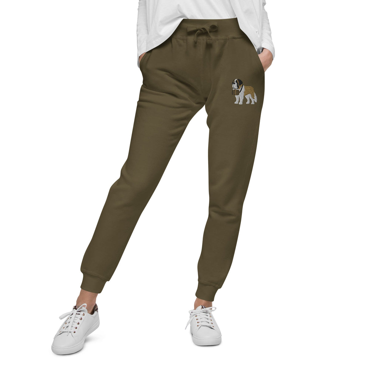 Embroidered Saint Bernard Fleece Sweatpants - Lucy + Norman