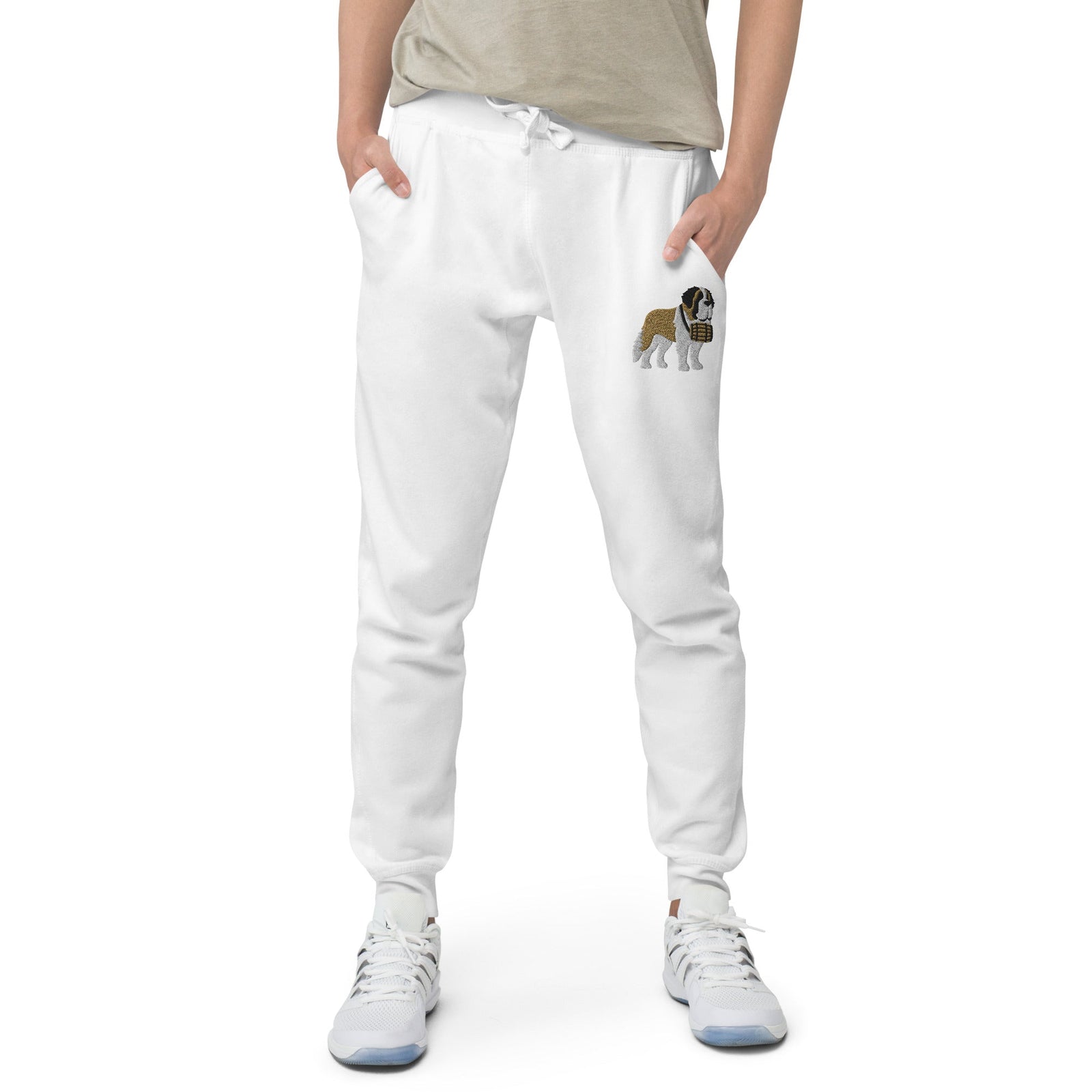 Embroidered Saint Bernard Fleece Sweatpants - Lucy + Norman