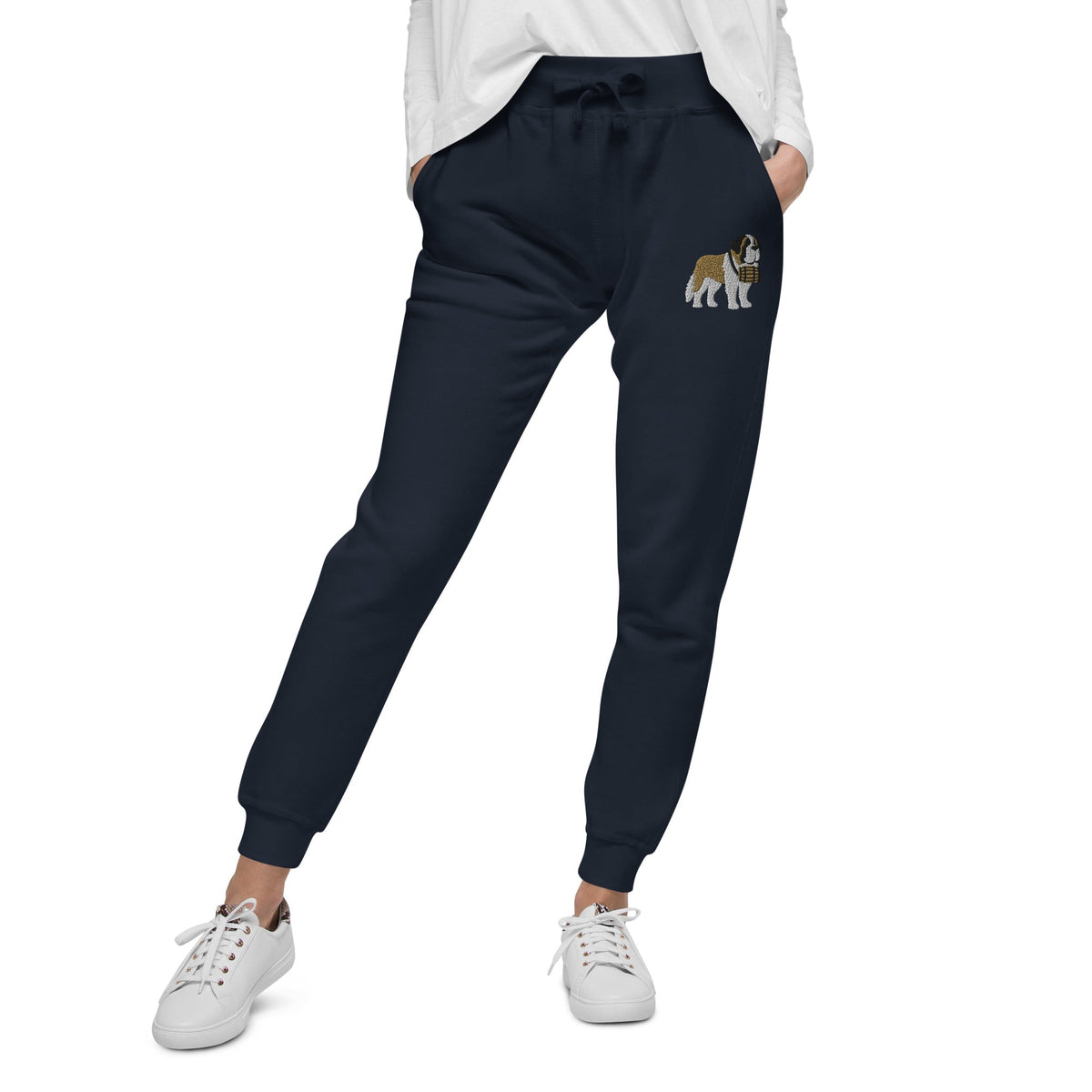 Embroidered Saint Bernard Fleece Sweatpants - Lucy + Norman