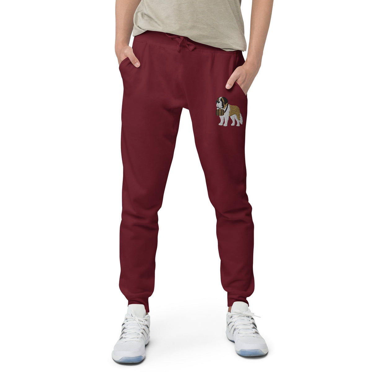 Embroidered Saint Bernard Fleece Sweatpants - Lucy + Norman