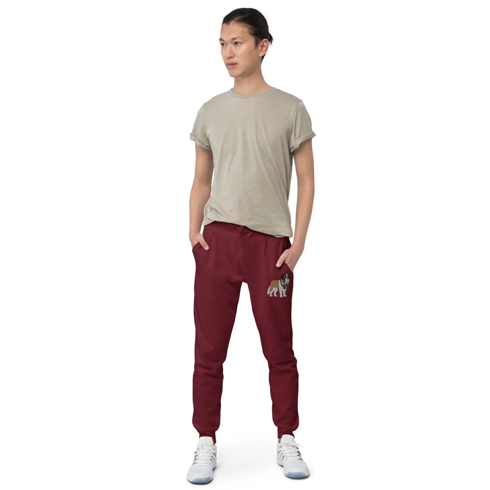 Embroidered Saint Bernard Fleece Sweatpants - Lucy + Norman