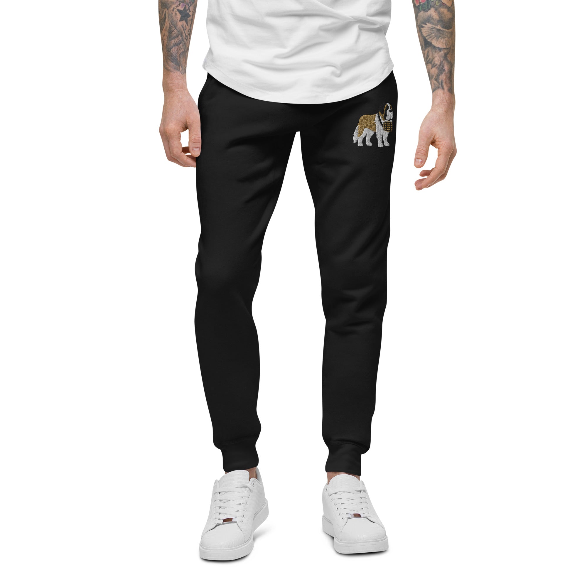 Embroidered Saint Bernard Fleece Sweatpants - Lucy + Norman