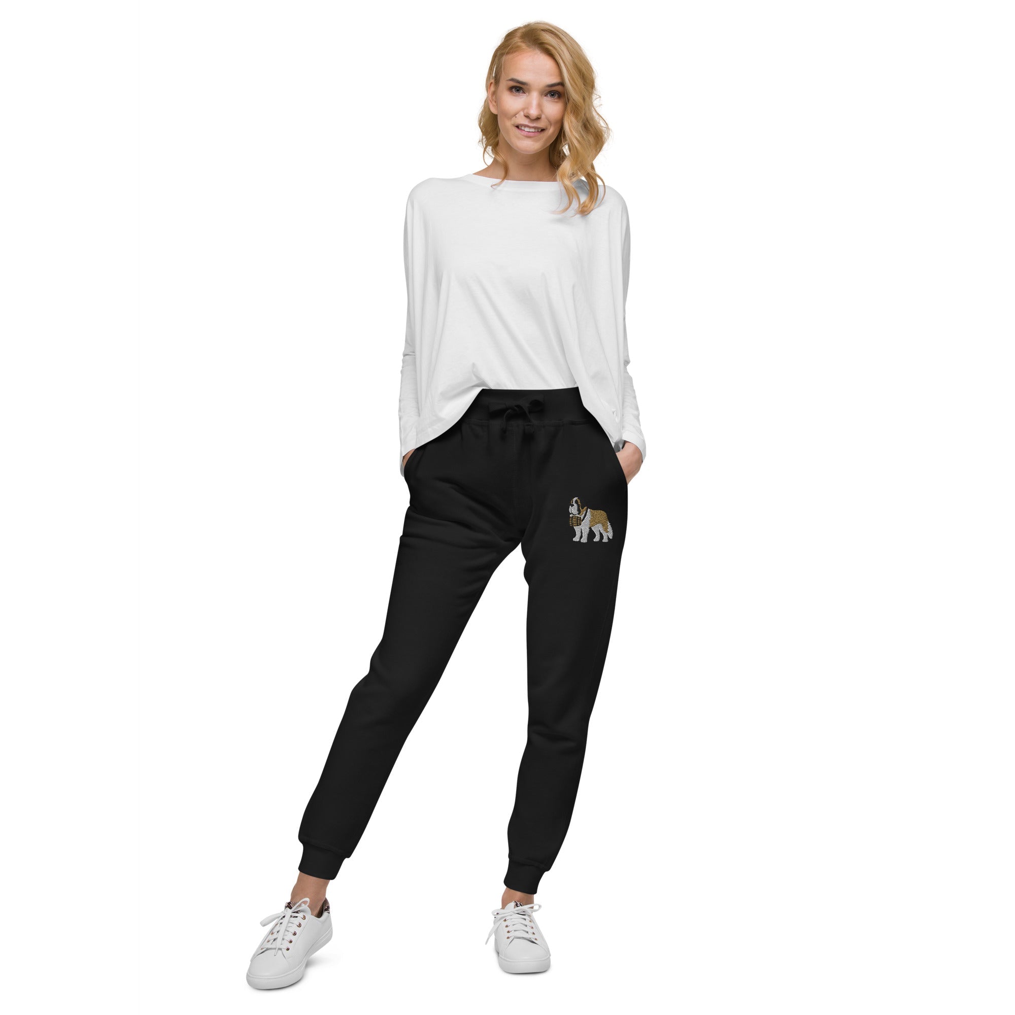 Embroidered Saint Bernard Fleece Sweatpants - Lucy + Norman