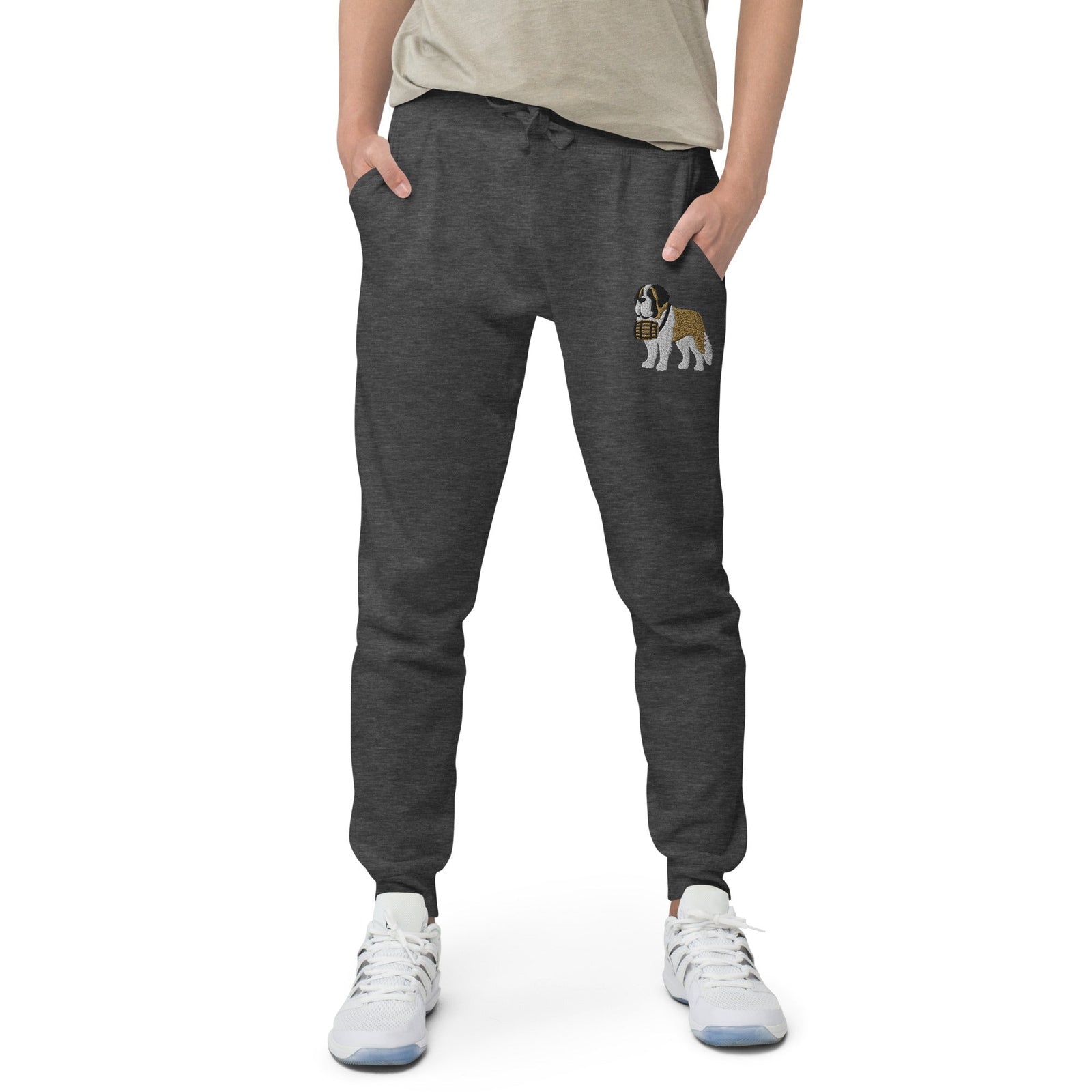 Embroidered Saint Bernard Fleece Sweatpants - Lucy + Norman