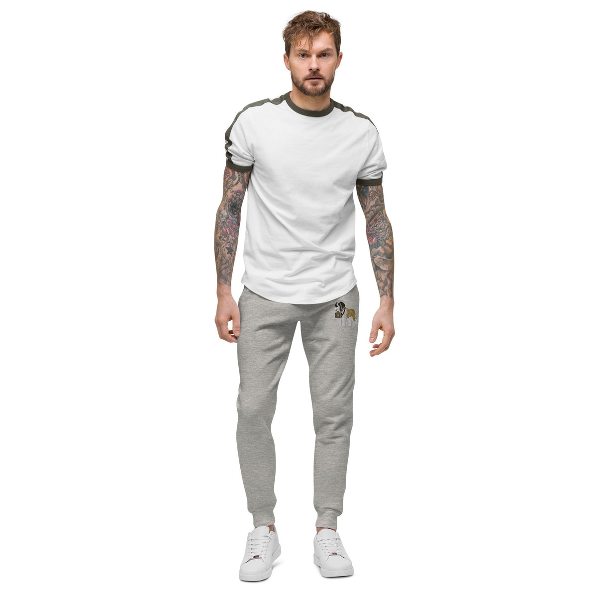 Embroidered Saint Bernard Fleece Sweatpants - Lucy + Norman