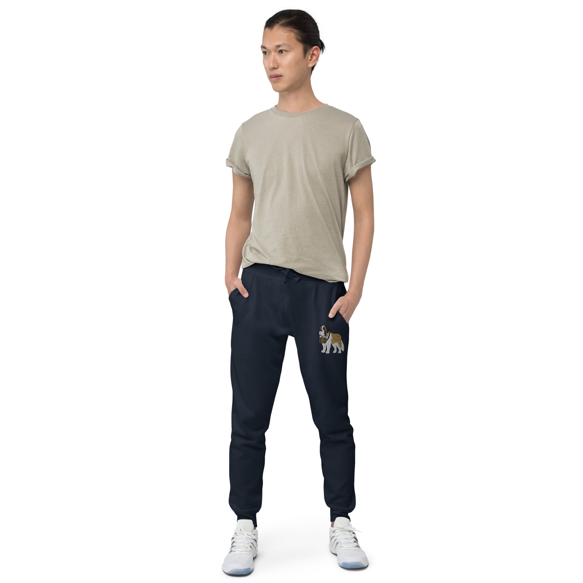Embroidered Saint Bernard Fleece Sweatpants - Lucy + Norman