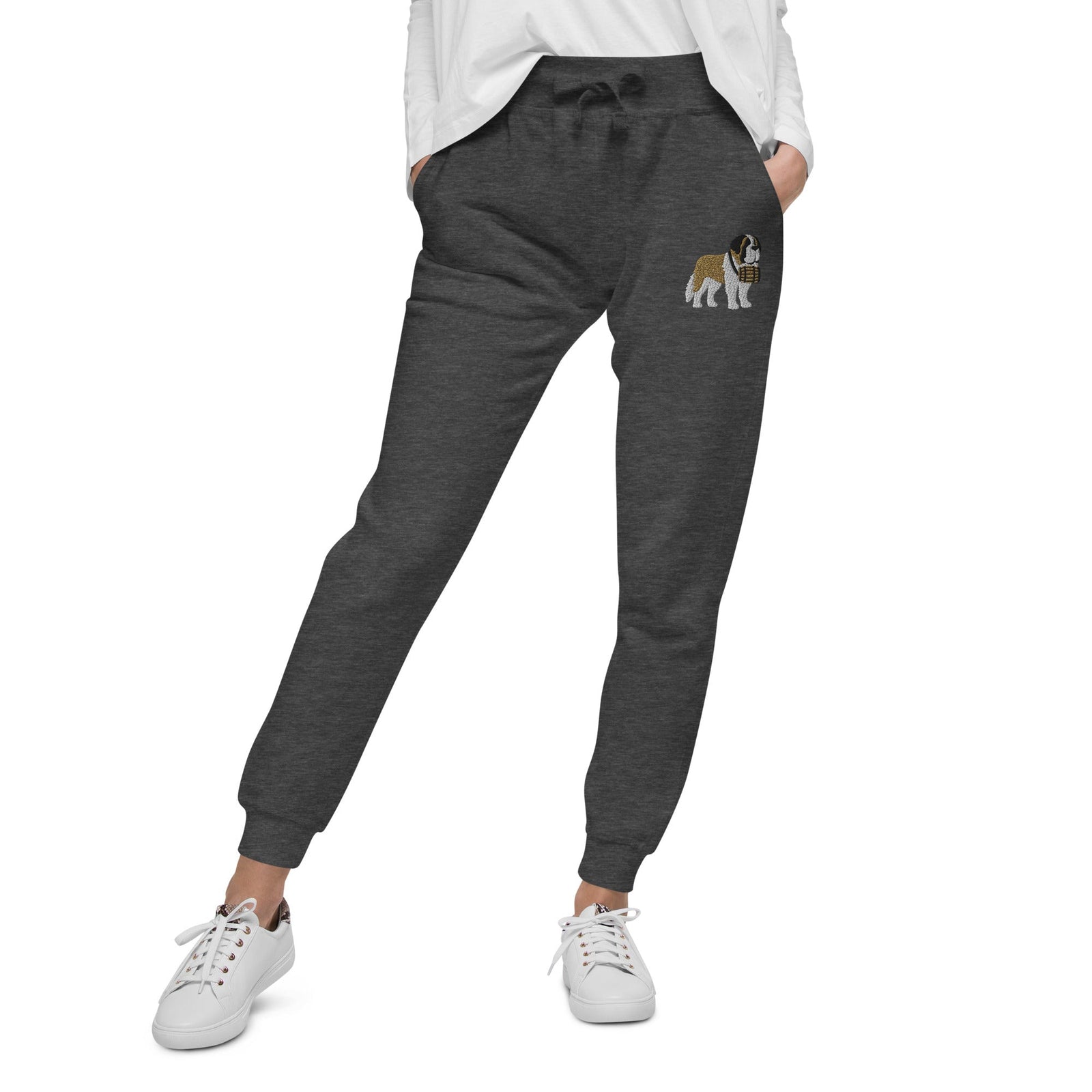Embroidered Saint Bernard Fleece Sweatpants - Lucy + Norman