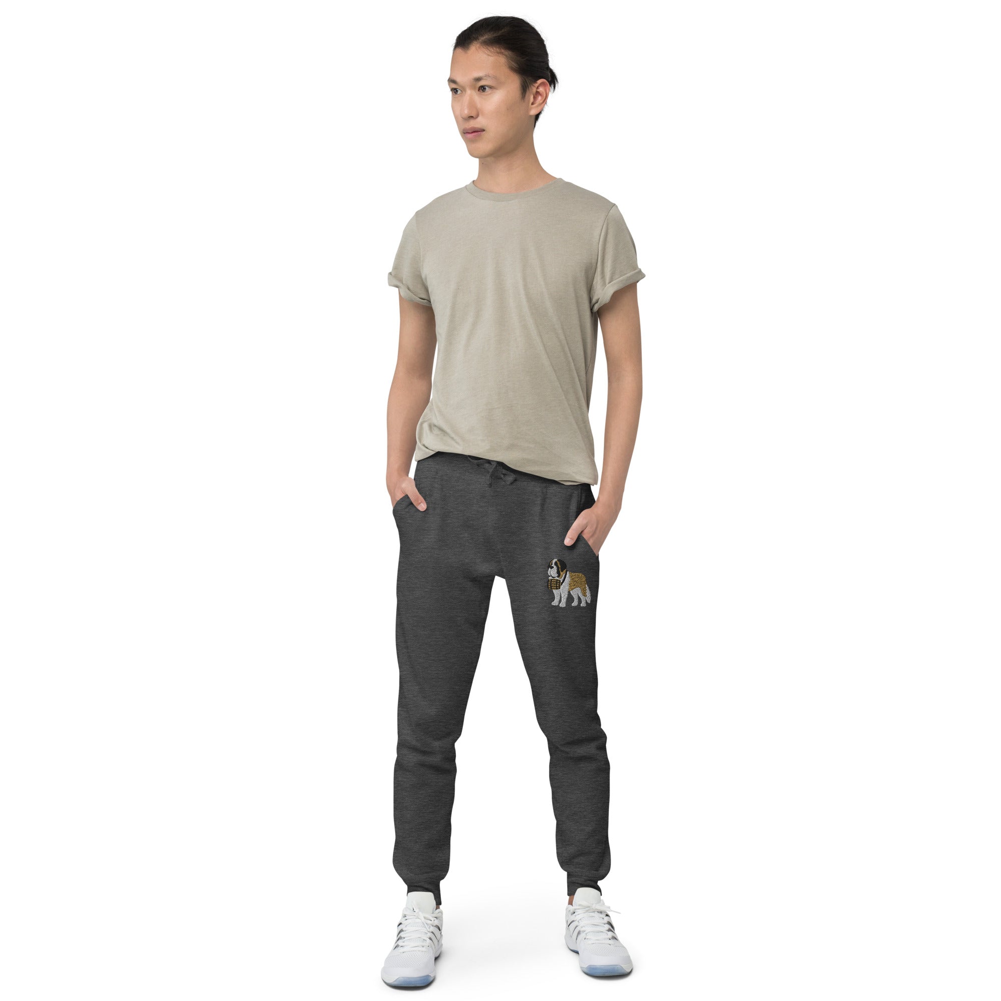 Embroidered Saint Bernard Fleece Sweatpants - Lucy + Norman