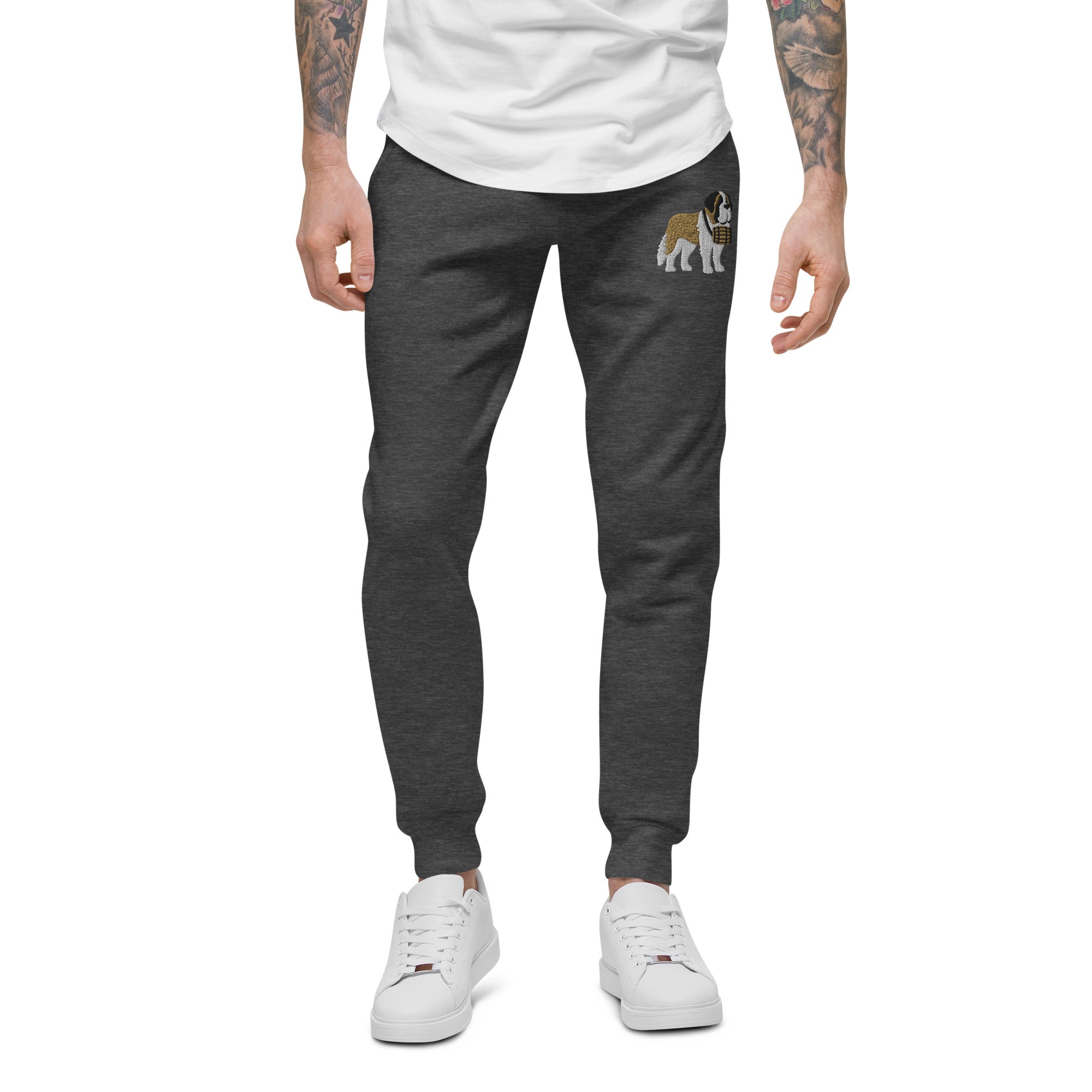 Embroidered Saint Bernard Fleece Sweatpants - Lucy + Norman