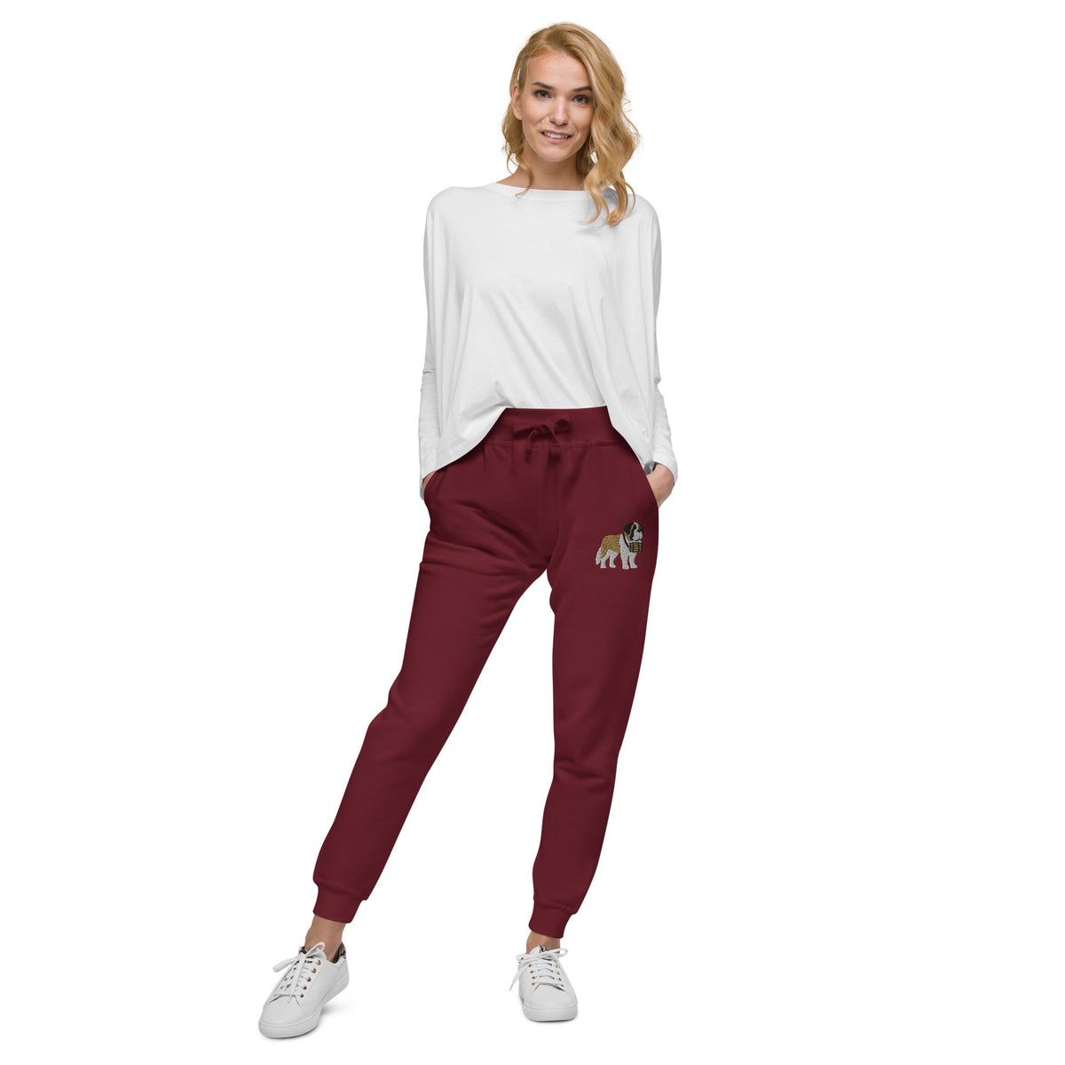Embroidered Saint Bernard Fleece Sweatpants - Lucy + Norman